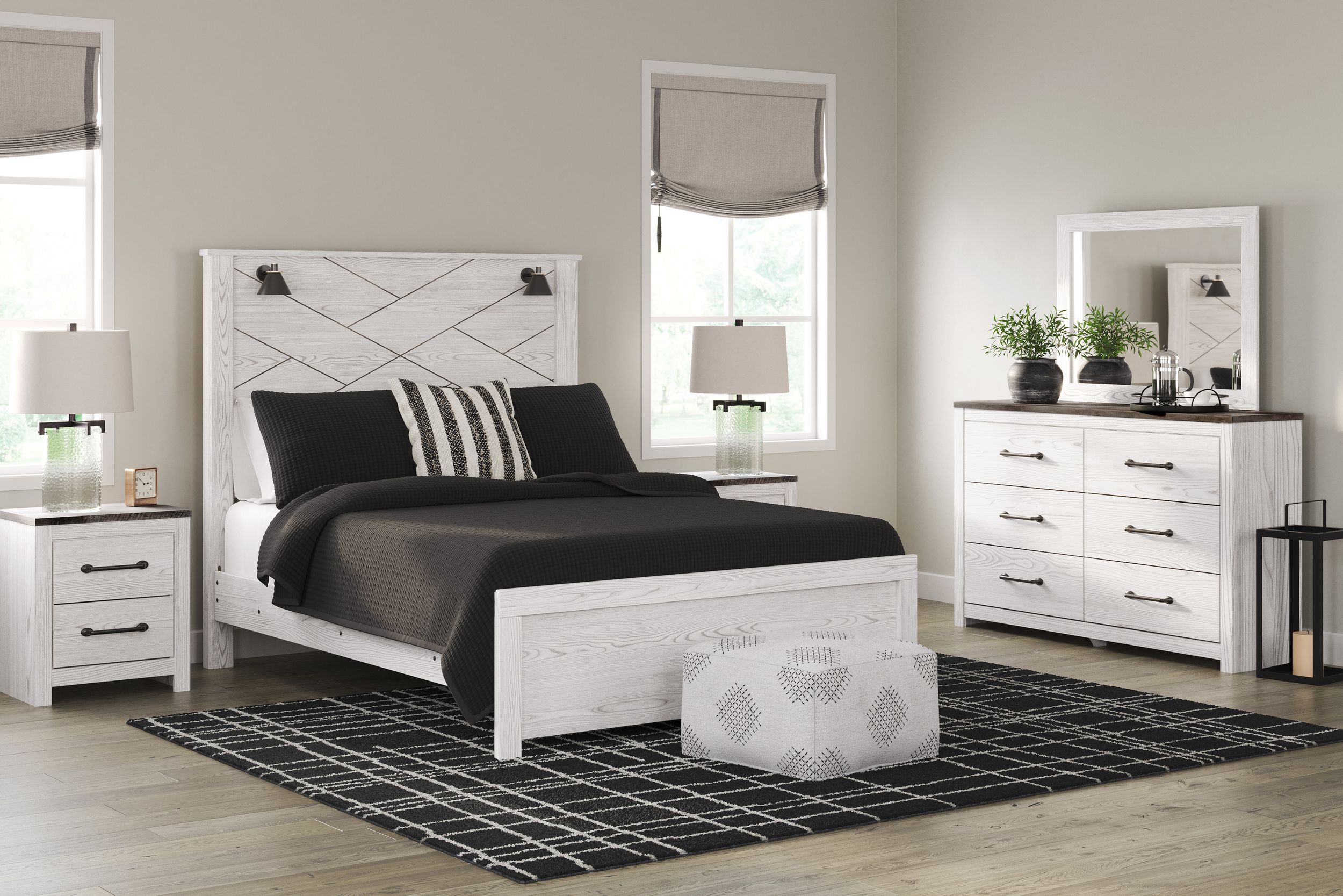 Gerridan Wood/MDF Panel Bedroom Set w/2 Sconce Lights