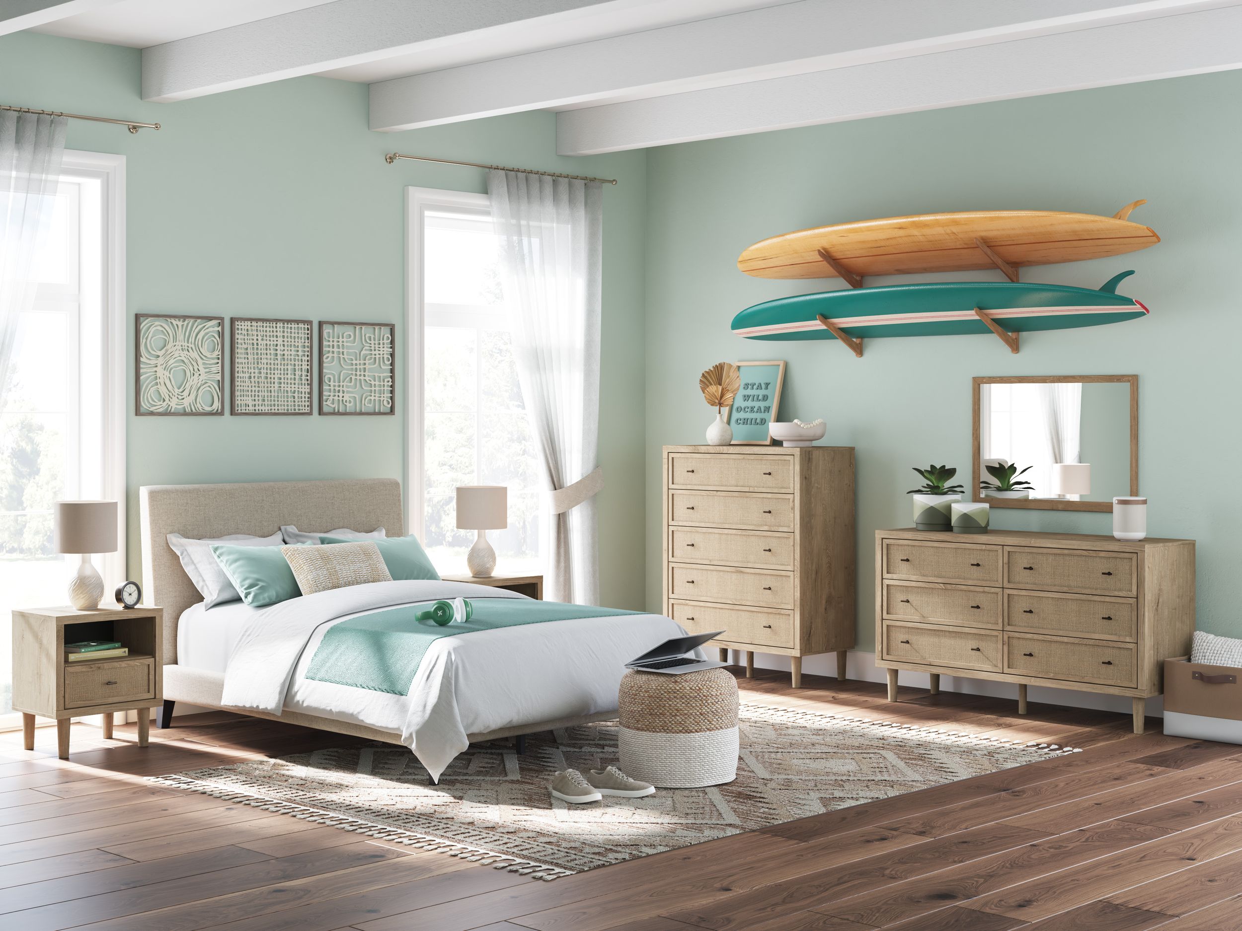 Cielden Fabric Low Profile Bedroom Set