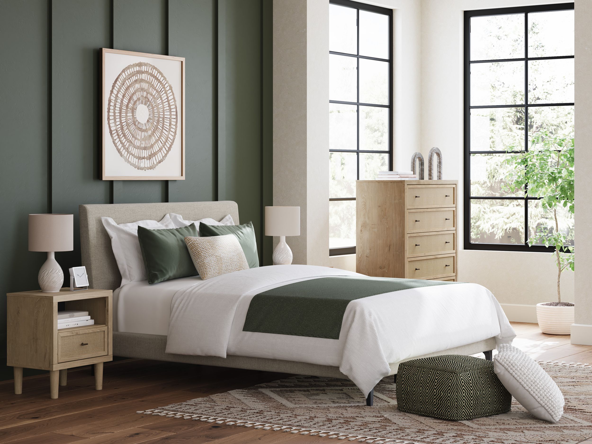 Cielden Fabric Low Profile Bedroom Set