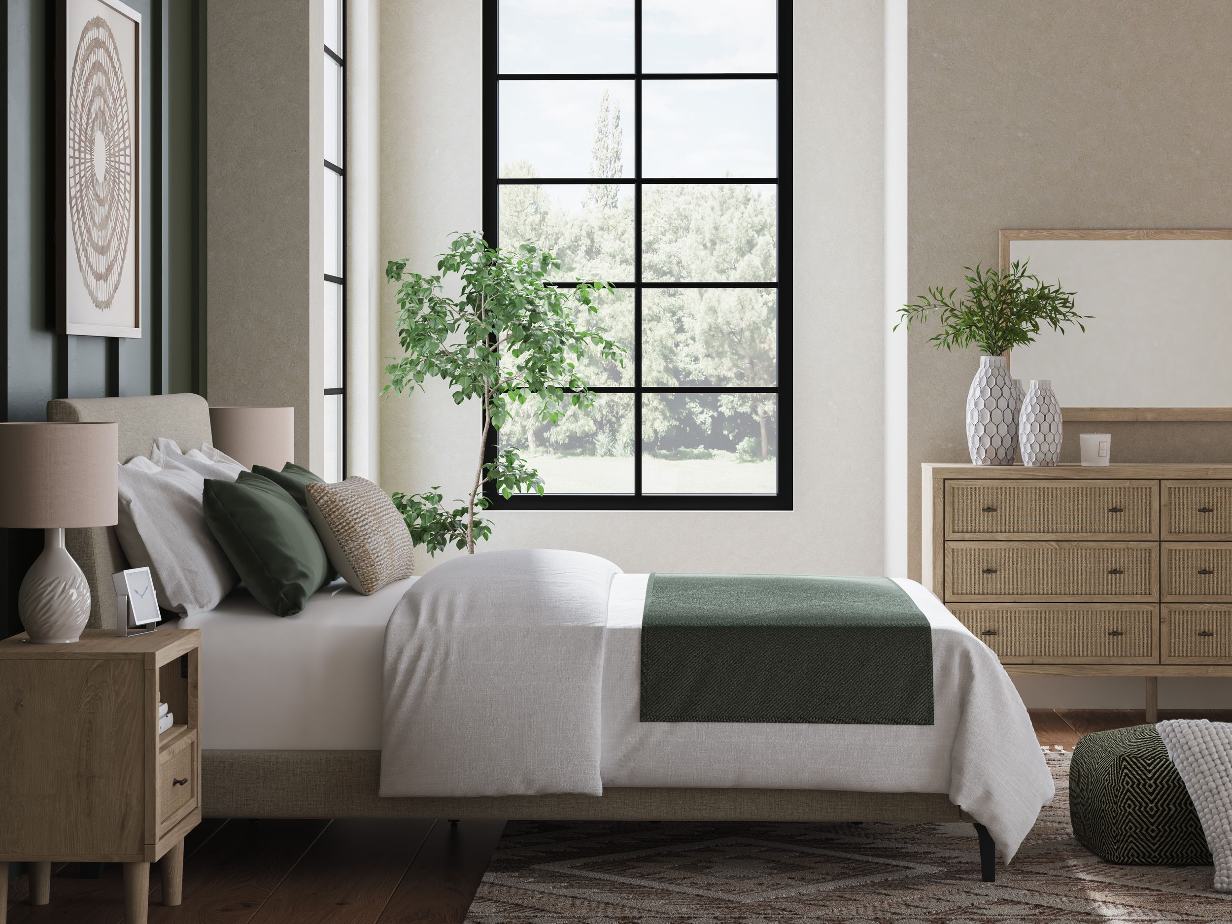 Cielden Fabric Low Profile Bedroom Set