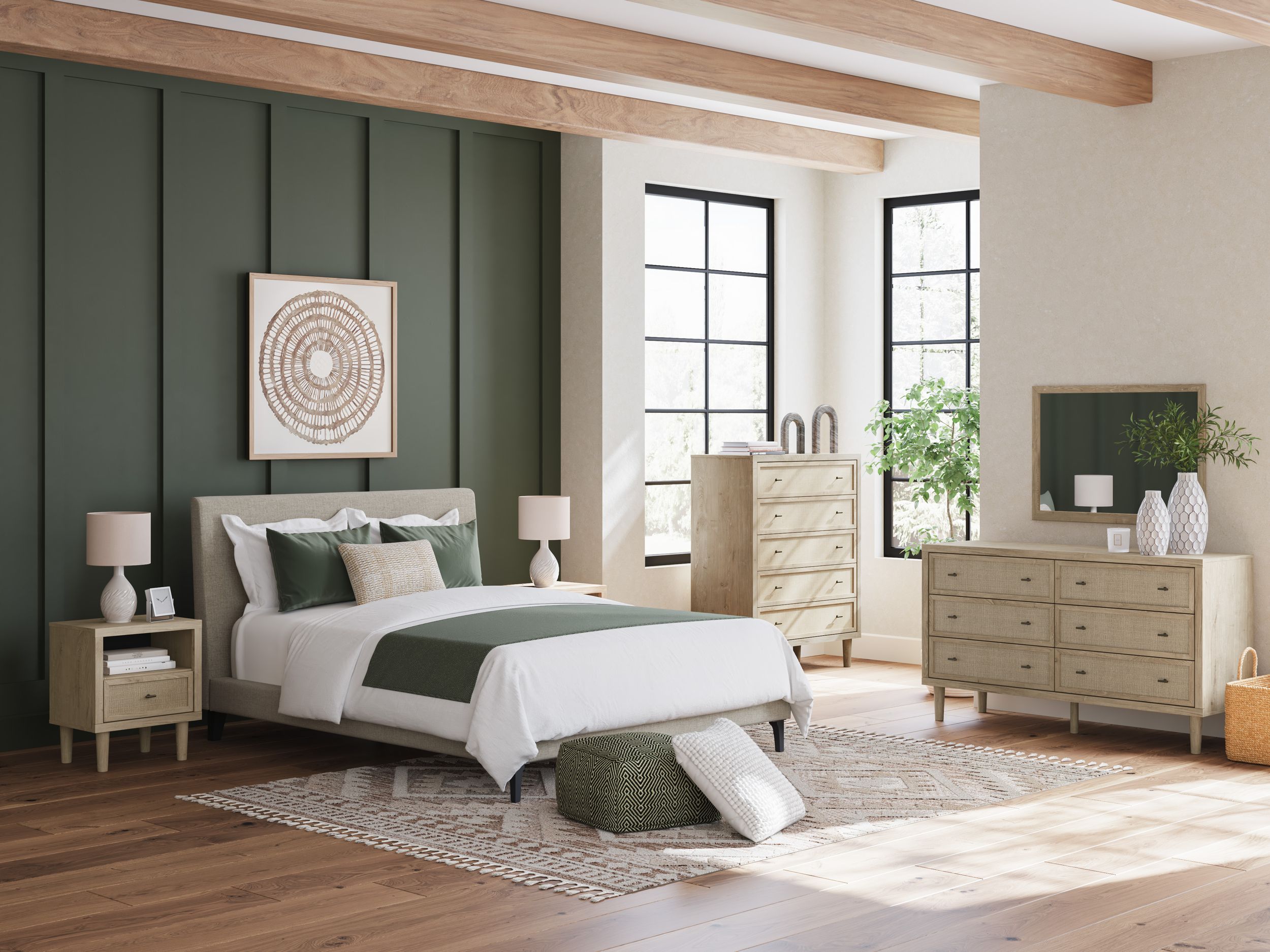 Cielden Fabric Low Profile Bedroom Set