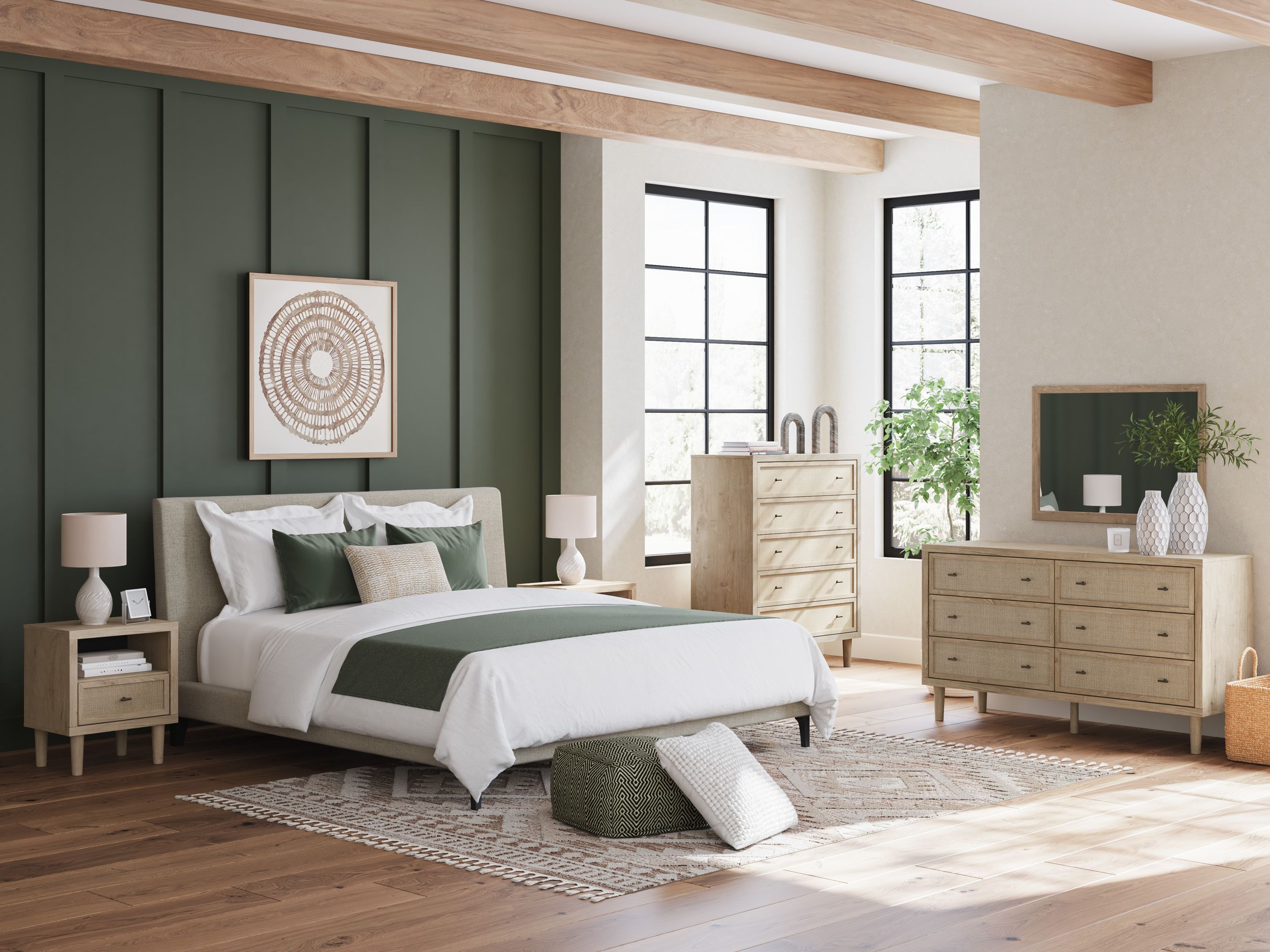 Cielden Fabric Low Profile Bedroom Set