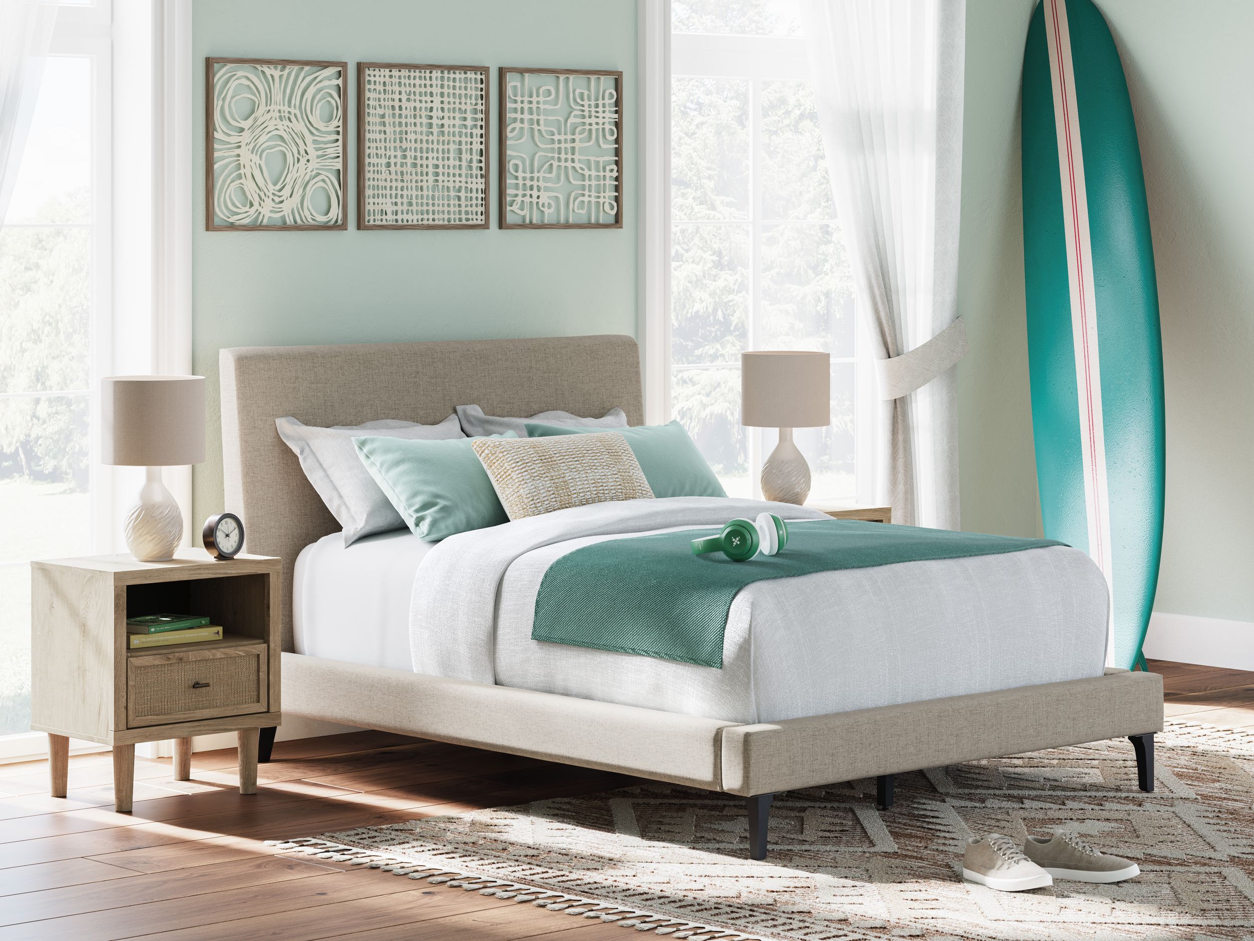 Cielden Fabric Low Profile Bed