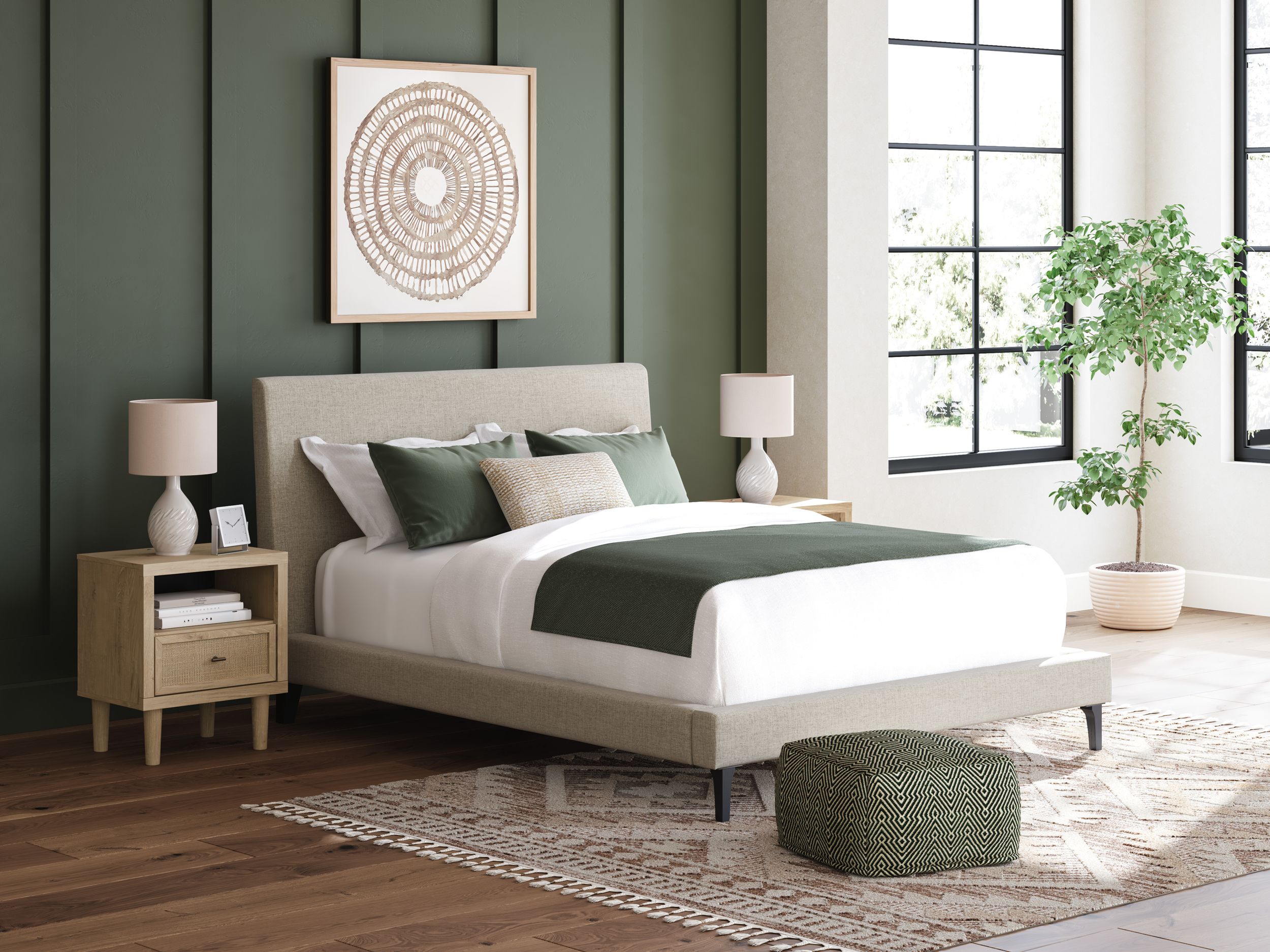 Cielden Fabric Low Profile Bed, Queen Size