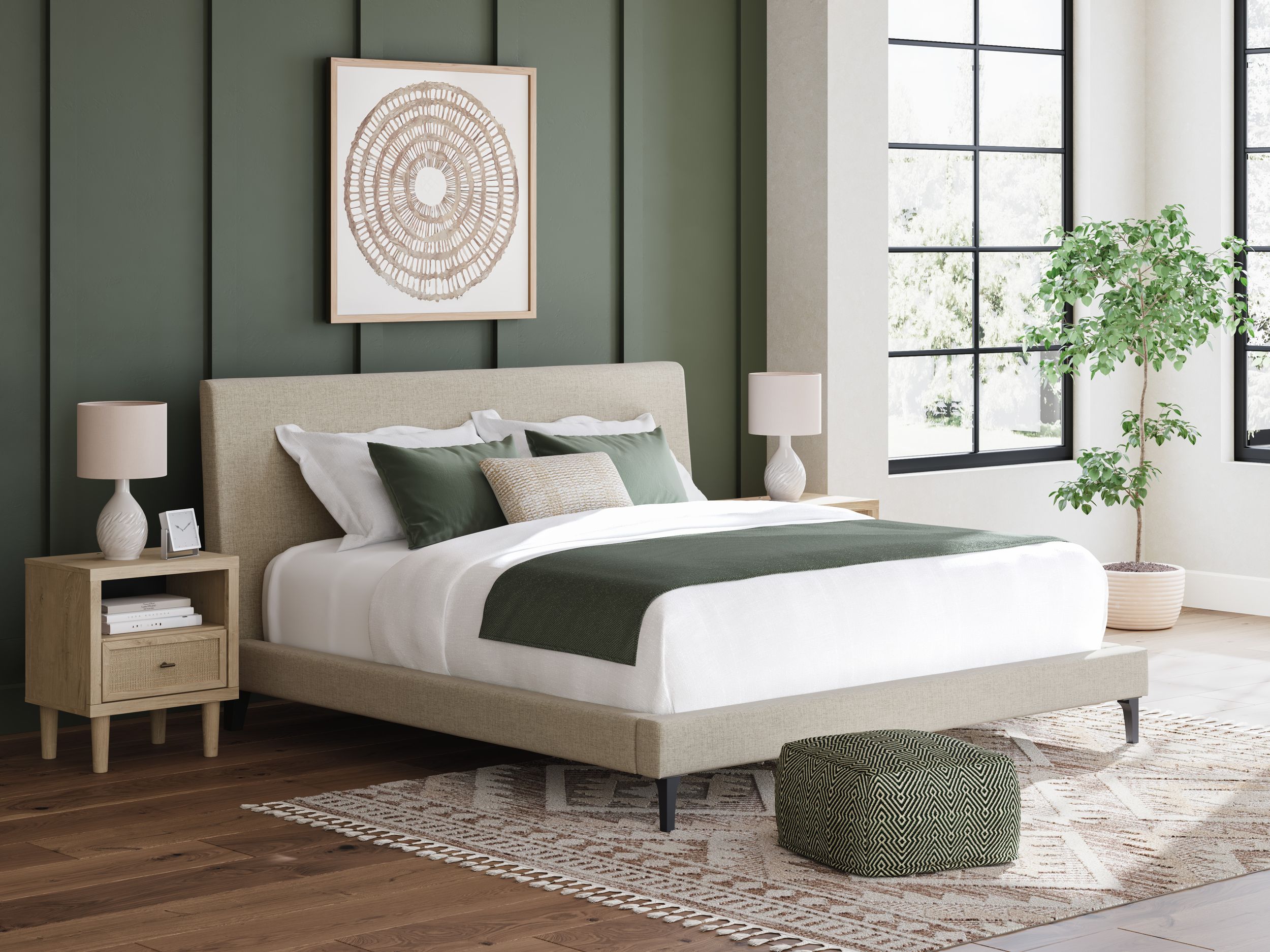 Cielden Fabric Low Profile Bed, King Size