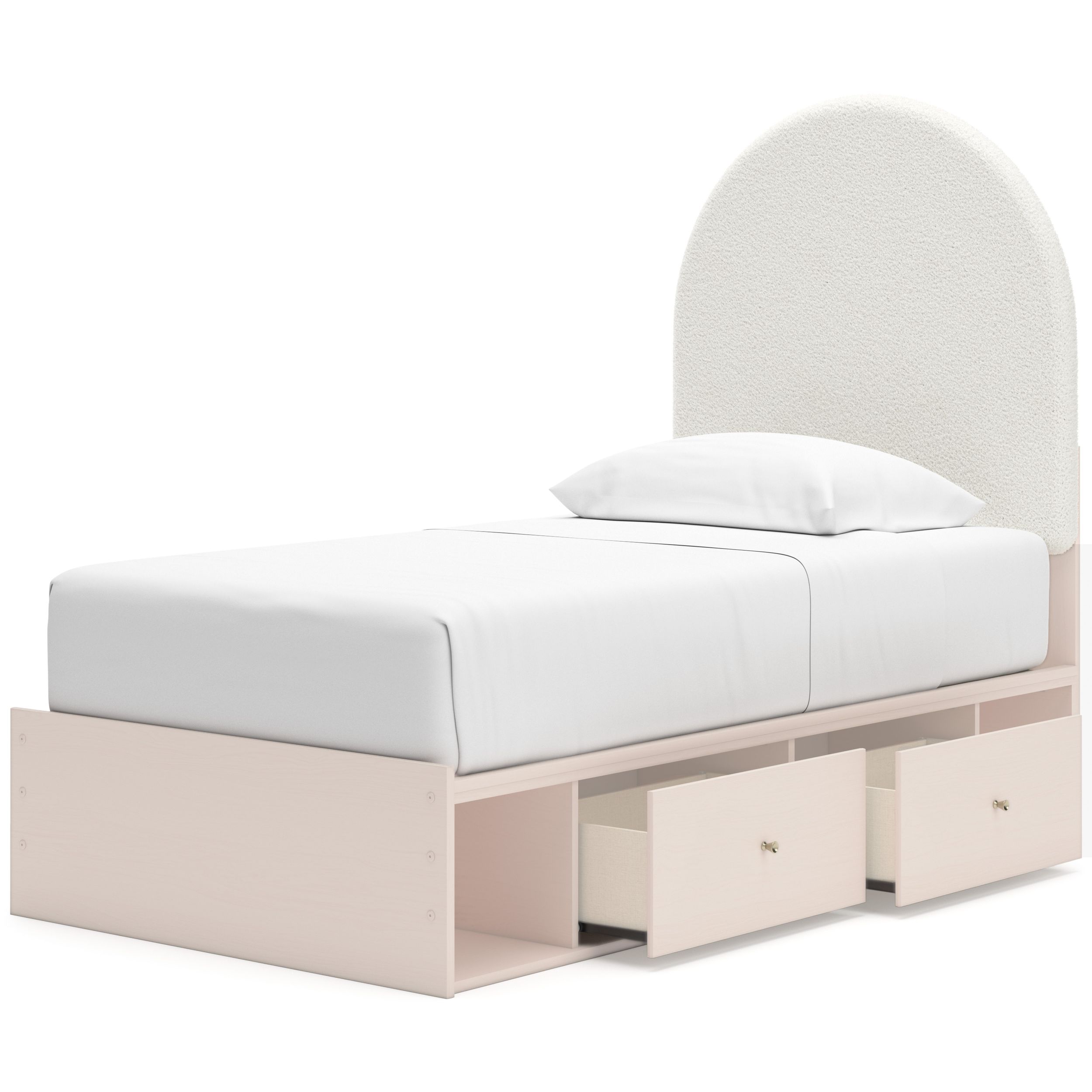 Wistenpine Fabric/MDF Upholstered Panel Storage Kid's Bed w/2 Drawers