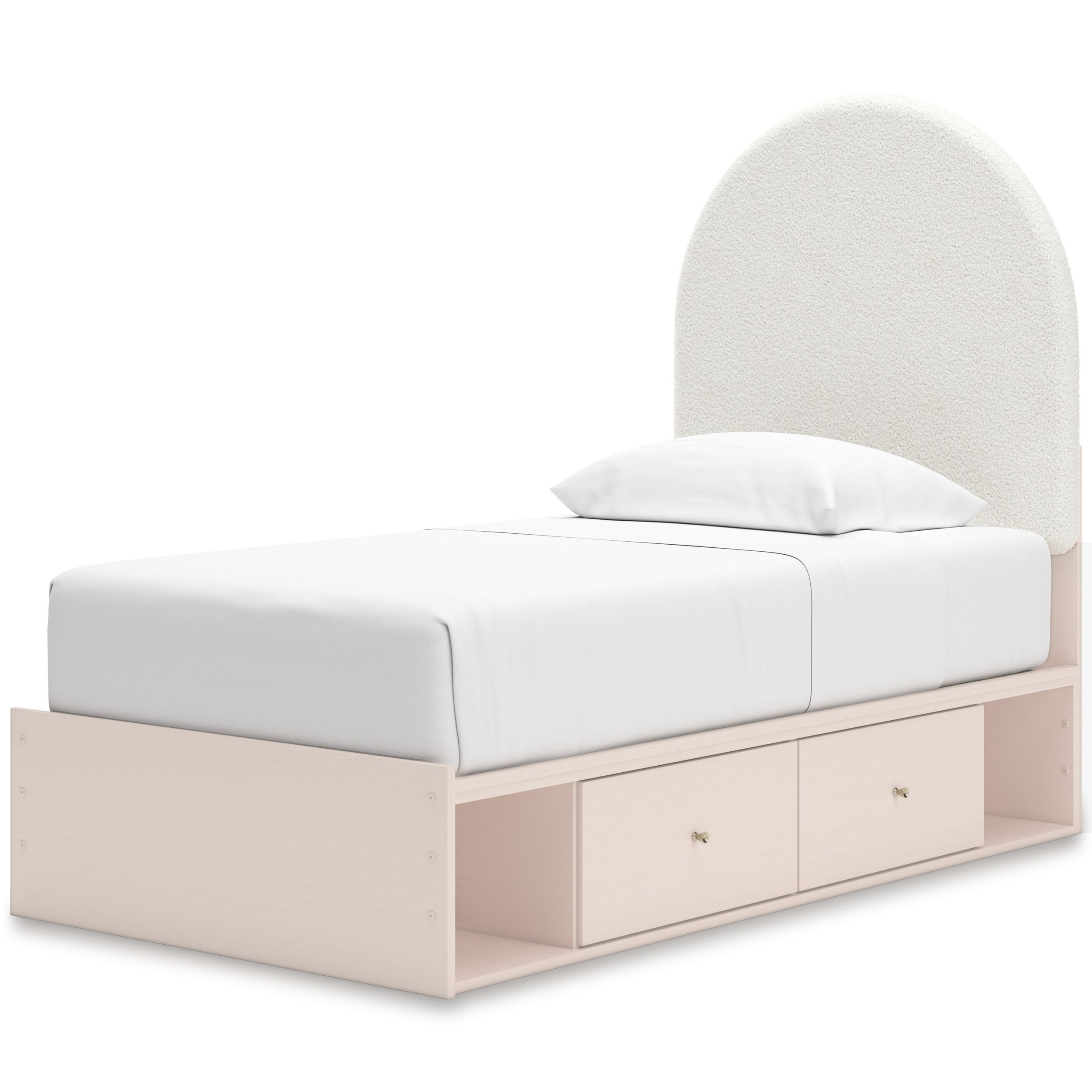 Wistenpine Fabric/MDF Upholstered Panel Storage Kid's Bed w/2 Drawers