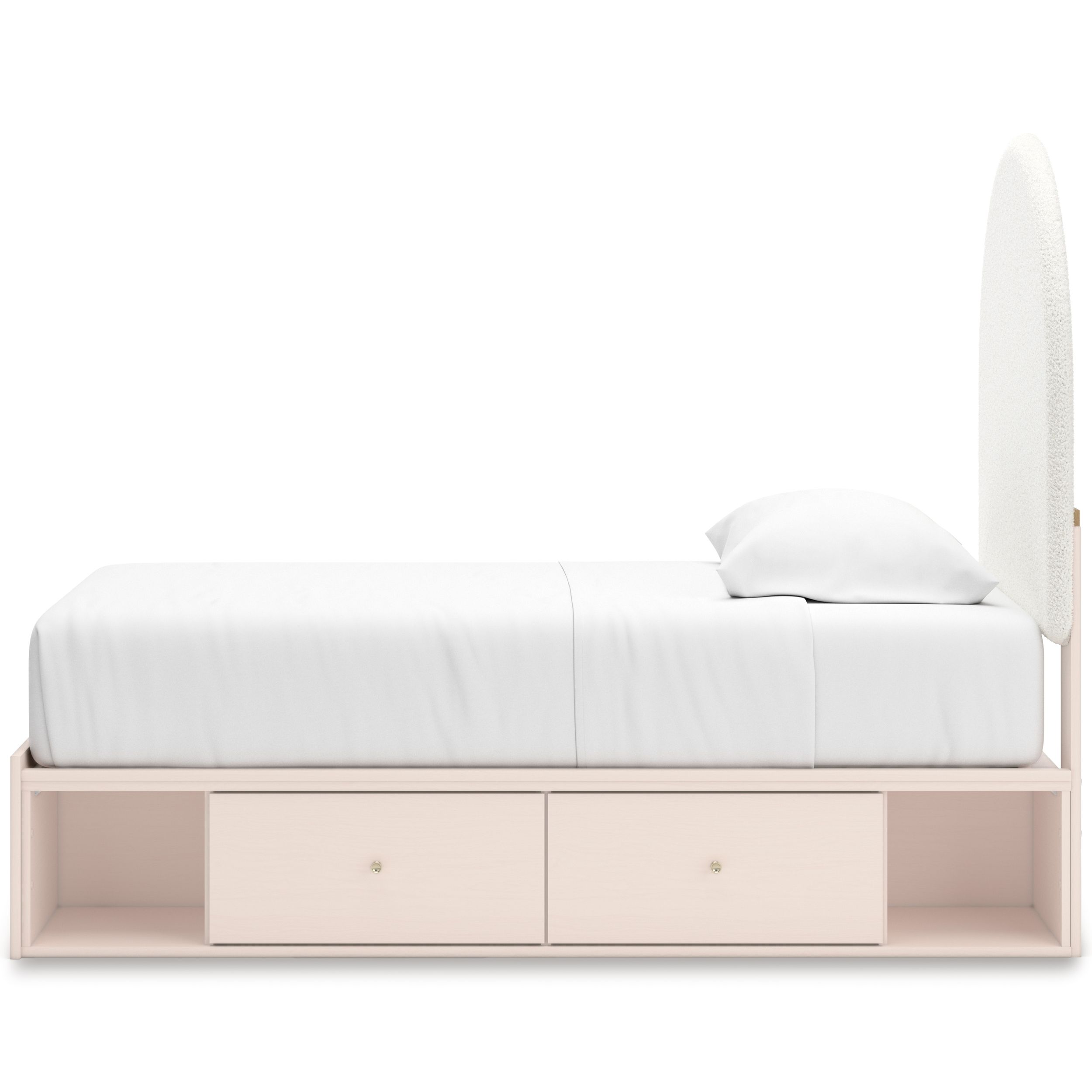 Wistenpine Fabric/MDF Upholstered Panel Storage Kid's Bed w/2 Drawers