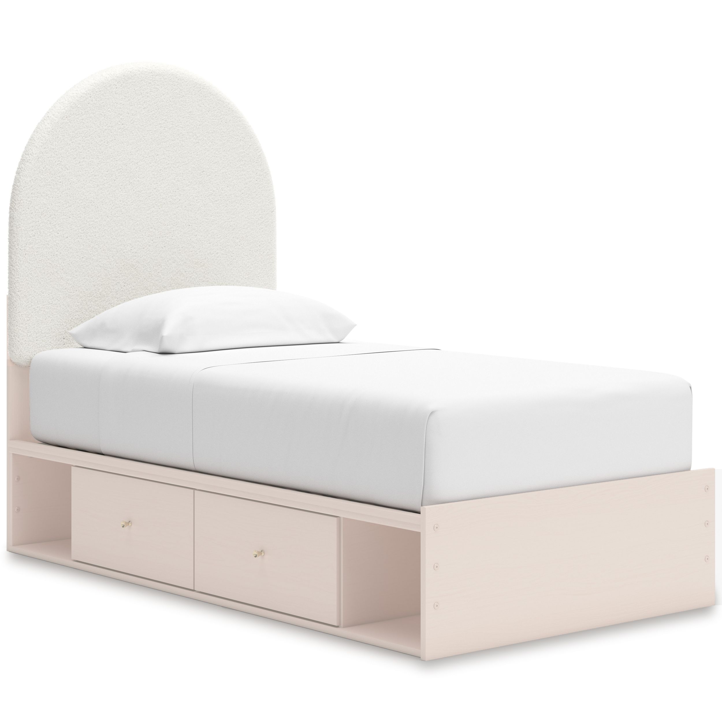 Wistenpine Fabric/MDF Upholstered Panel Storage Kid's Bed w/4 Drawers