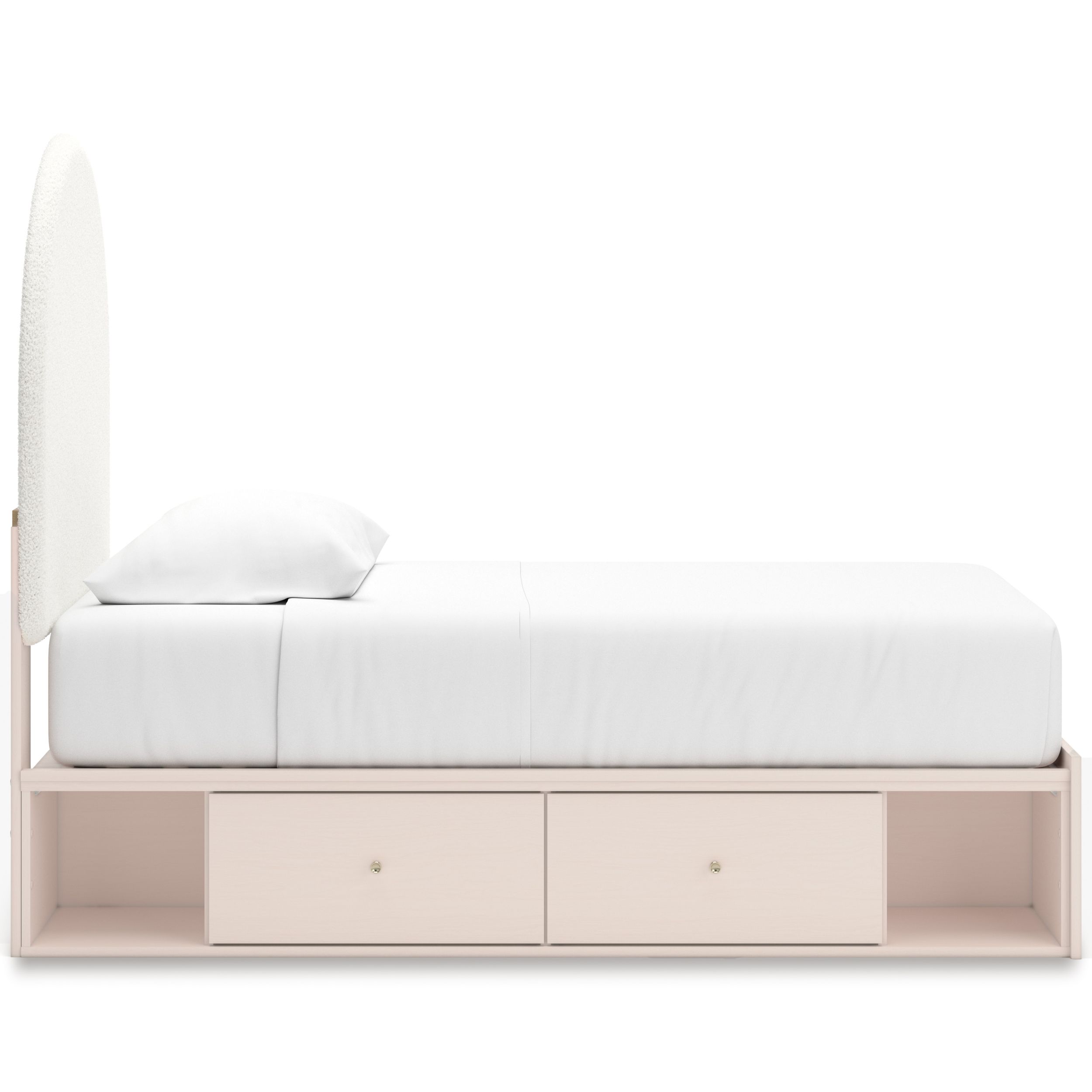 Wistenpine Fabric/MDF Upholstered Panel Storage Kid's Bed w/4 Drawers