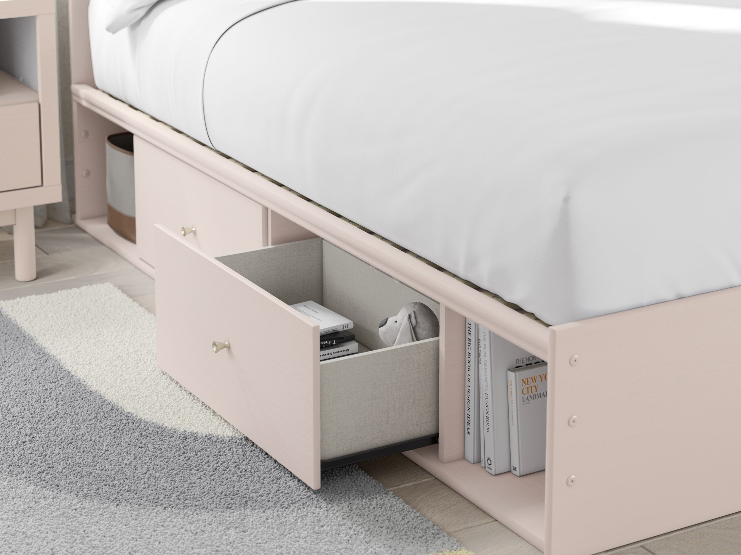 Wistenpine Fabric/MDF Upholstered Panel Storage Kid's Bedroom Set w/2 Drawers