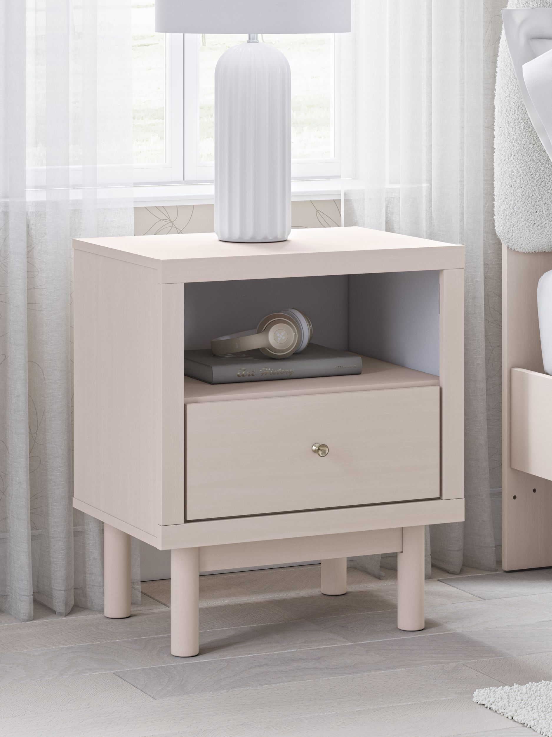 Wistenpine Fabric/MDF Upholstered Panel Storage Kid's Bedroom Set w/4 Drawers