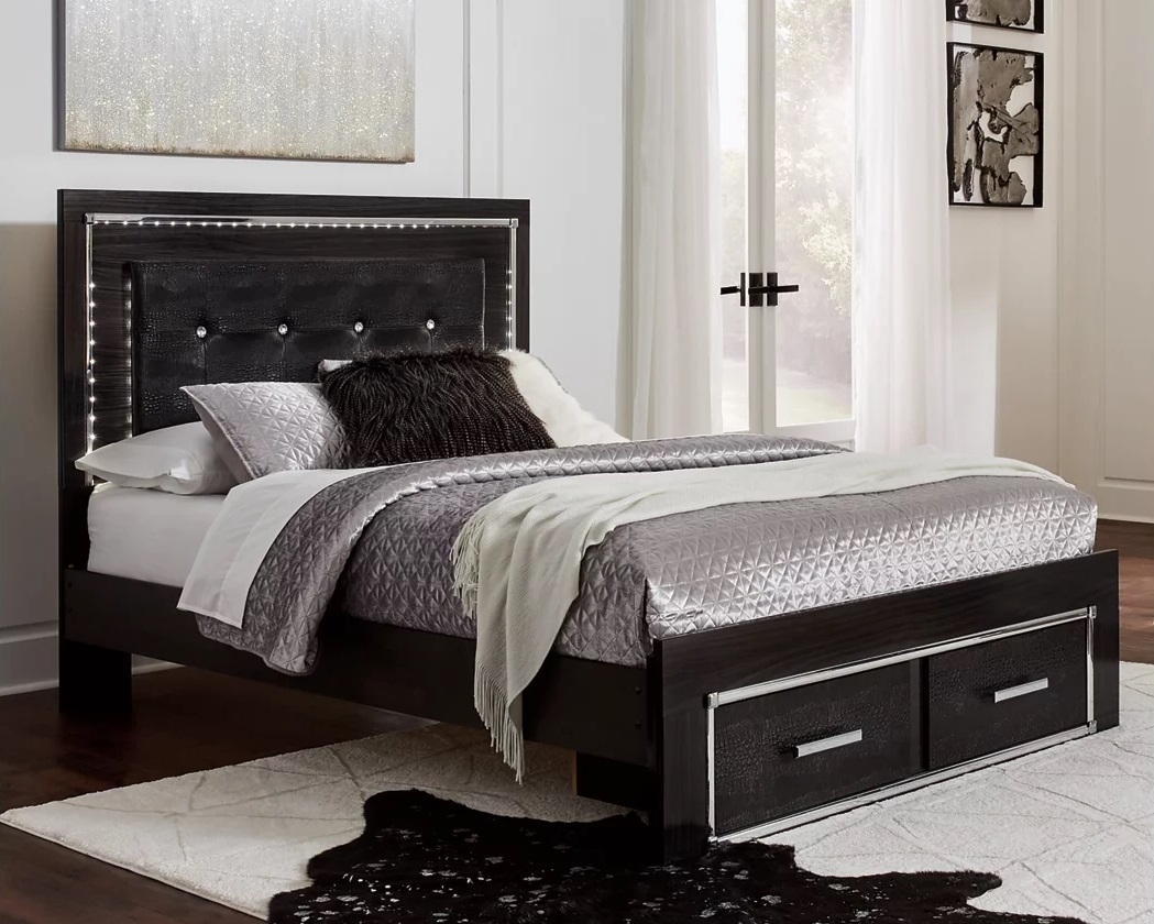 Headboard Bed with Mirrored Dresser 