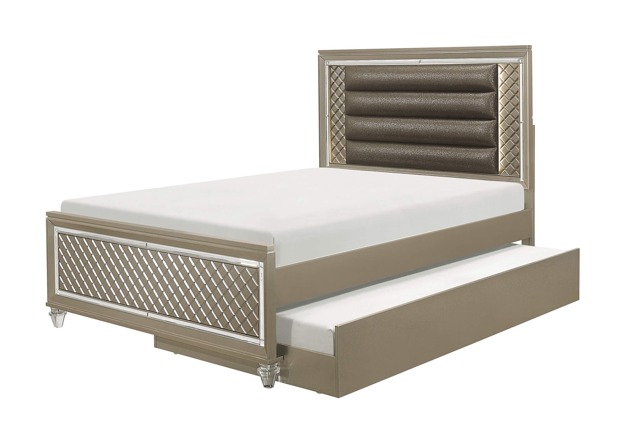 Loudon Leatherette/Mirrored/Wood Platform Bed w/ LED Lighting, Full Size