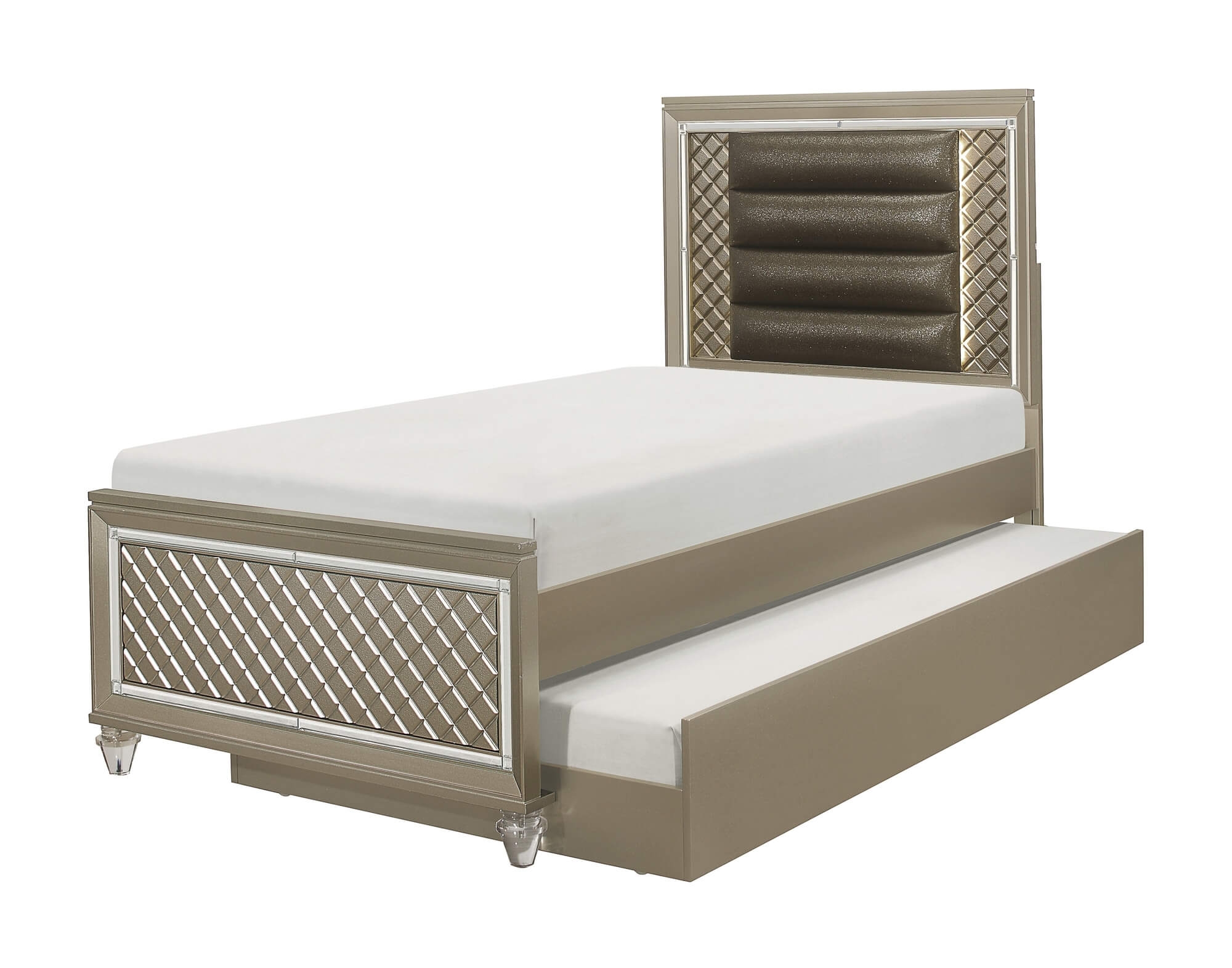 Loudon Leatherette/Mirrored/Wood Platform Bed w/ LED Lighting, Twin Size