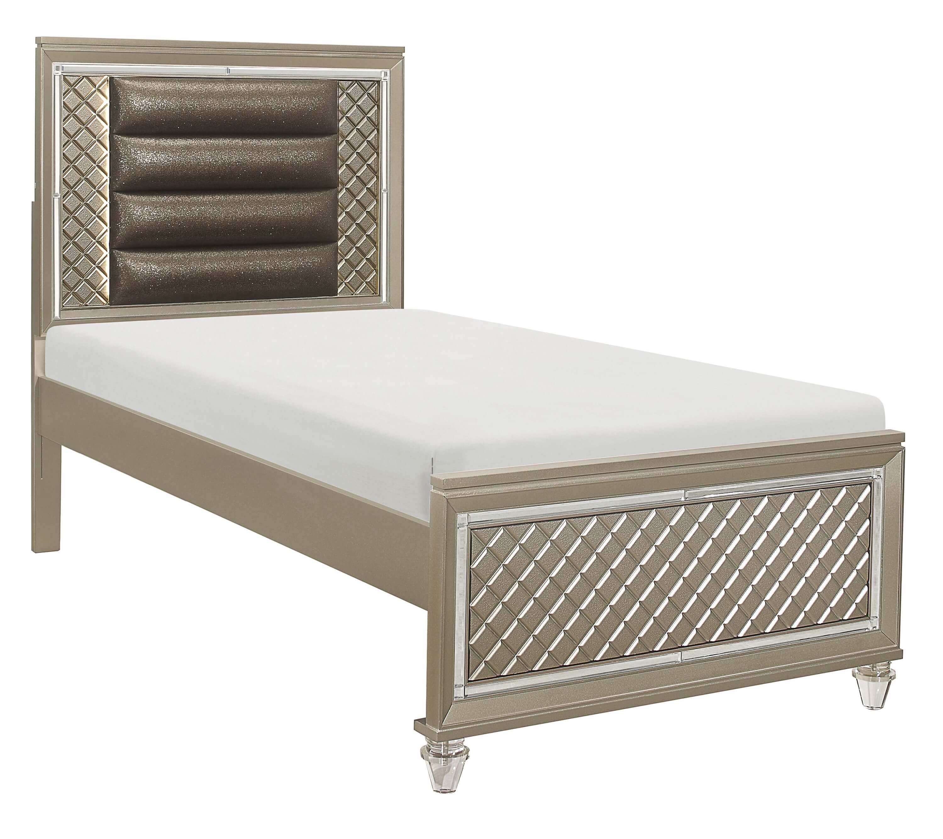 Loudon Leatherette/Mirrored/Wood Platform Bed with LED Lighting