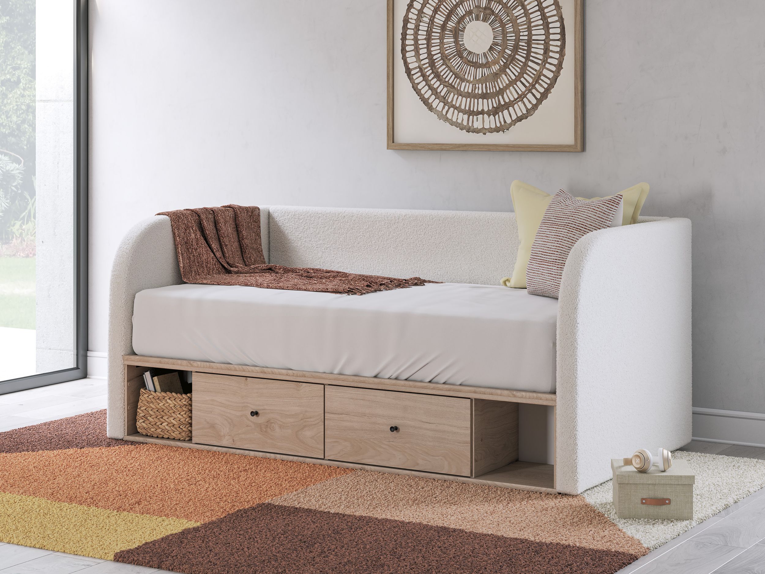 Arloster Fabric/MDF Upholstered Kid's Daybed w/2 Drawers, Twin Size