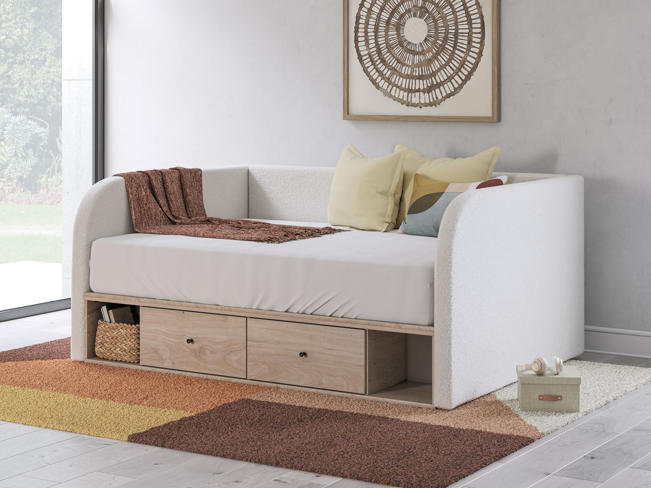 Arloster Fabric/MDF Upholstered Kid's Daybed w/2 Drawers, Full Size