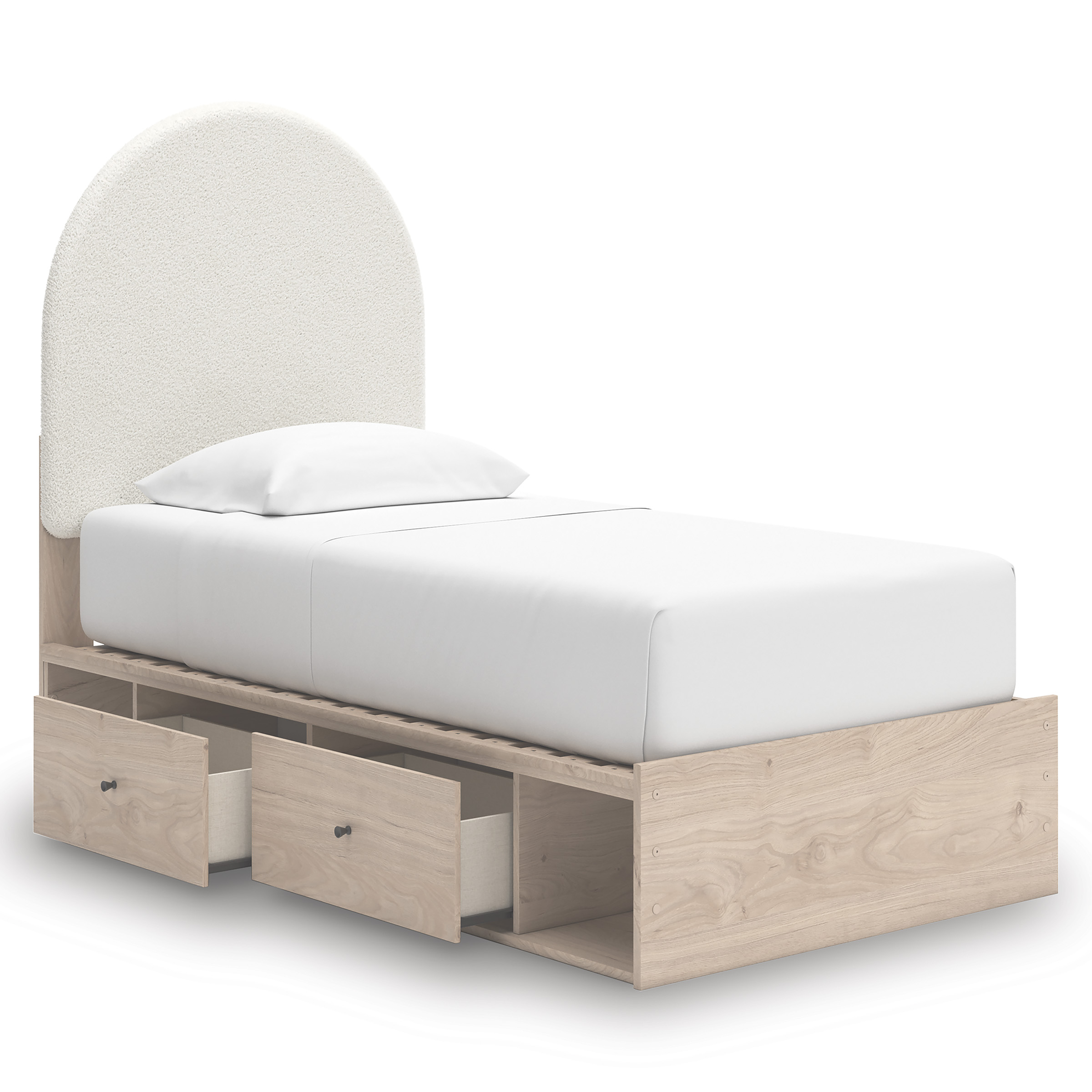 Arloster Fabric/MDF Upholstered Panel Storage Kid's Bed w/2 Drawers