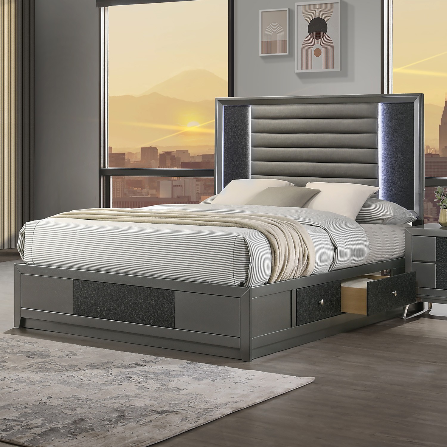 SM Nocturne Platform Storage Bedroom Set w/LED Light