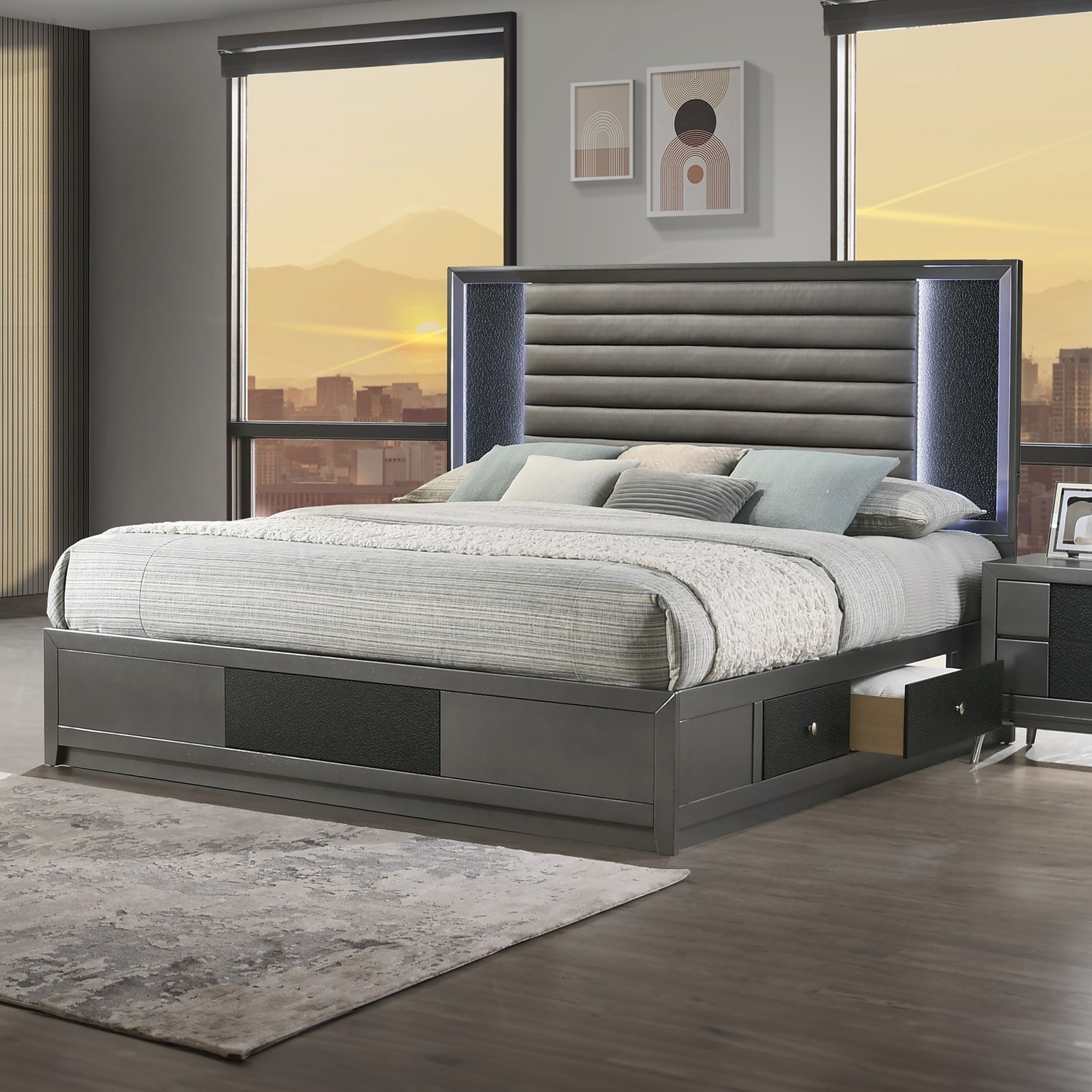 SM Nocturne Platform Storage Bedroom Set w/LED Light