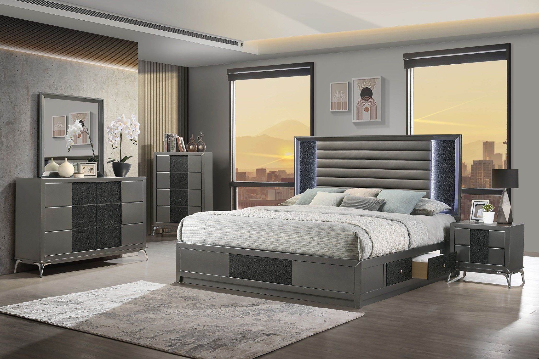 SM Nocturne Platform Storage Bedroom Set w/LED Light