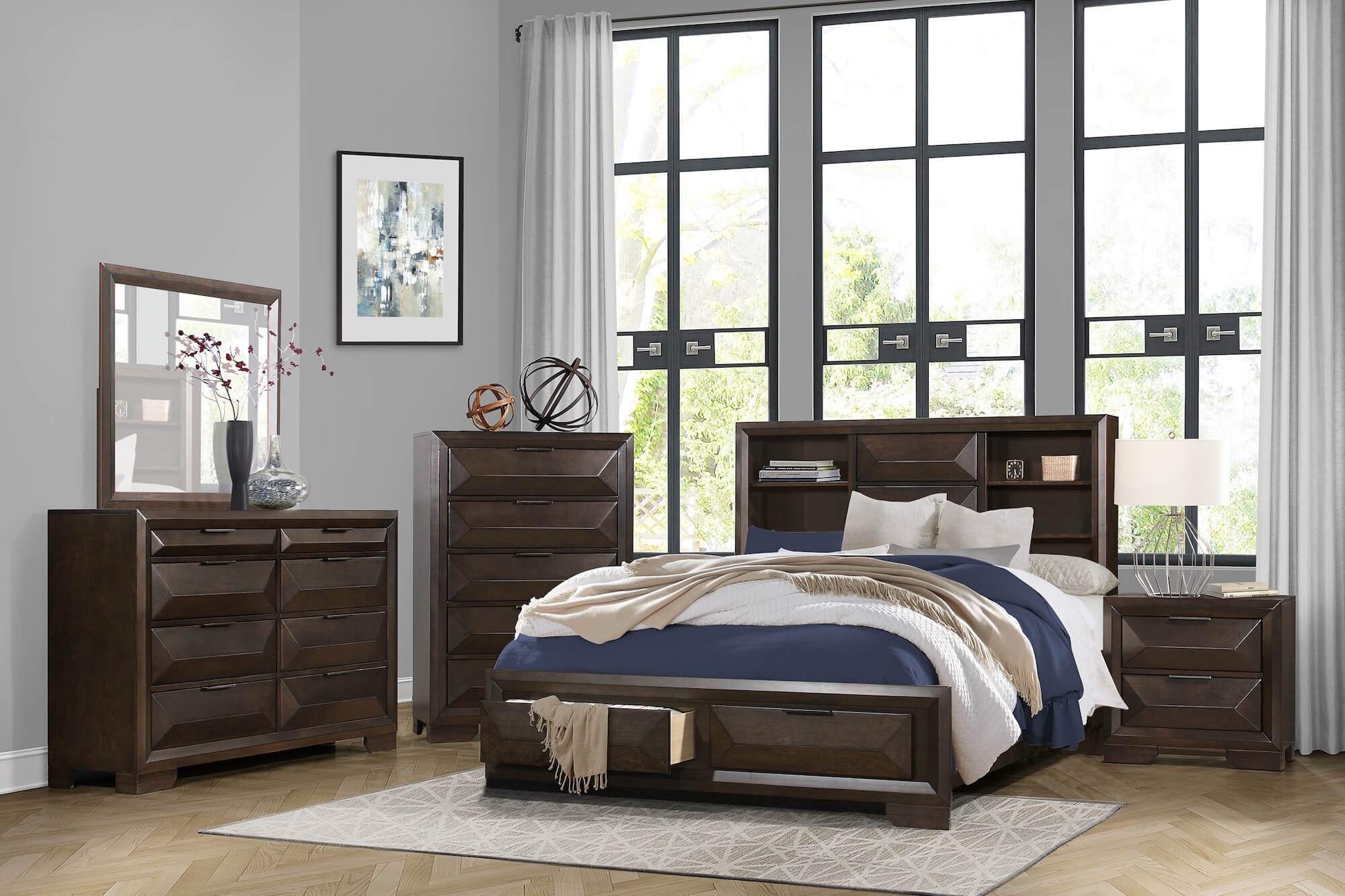 Chesky Wood/Wood Veneer Storage Platform Bed, Queen Size