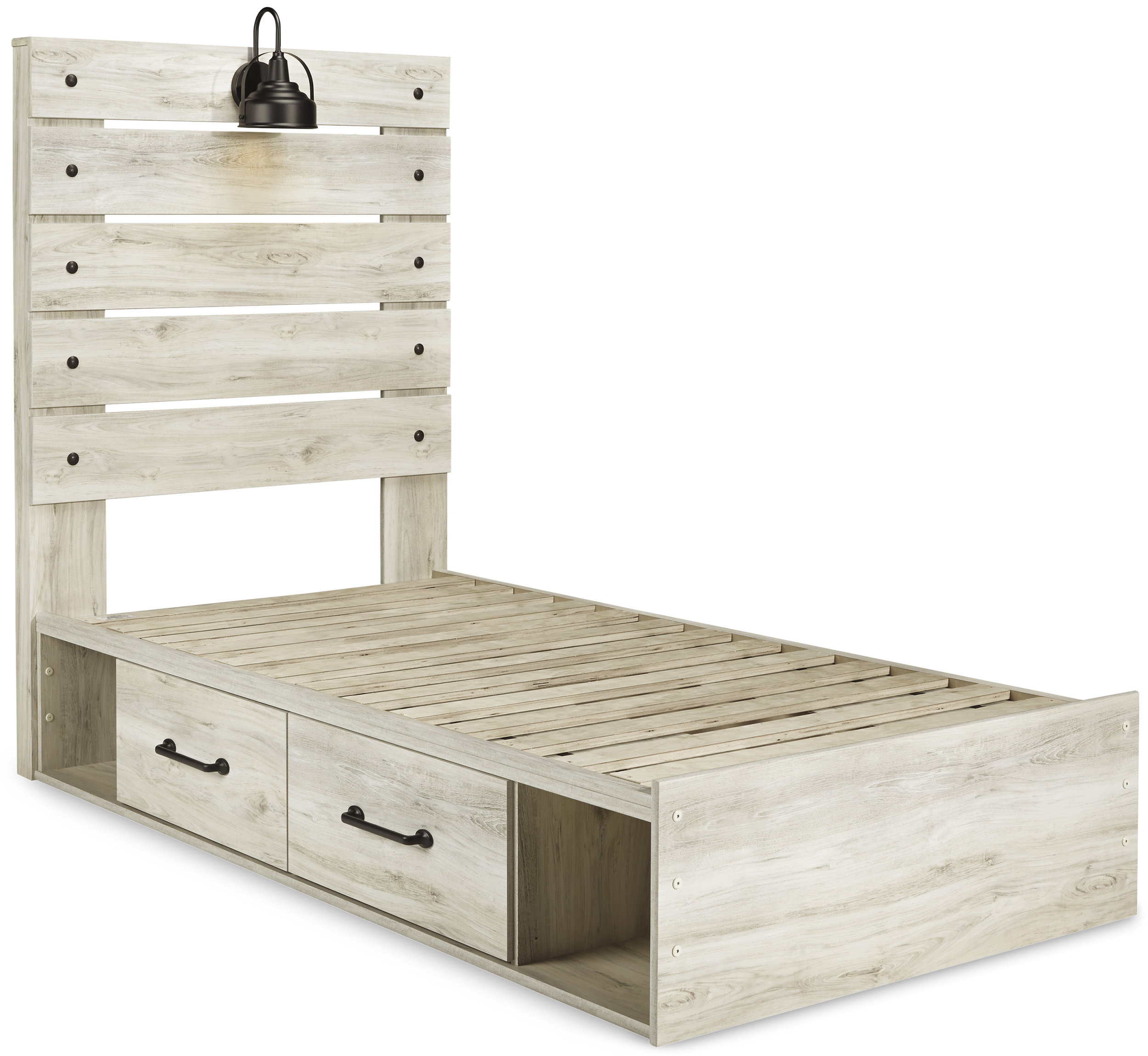 Cambeck MDF/Wood Veneer Panel Bed w/2 Storage Drawers