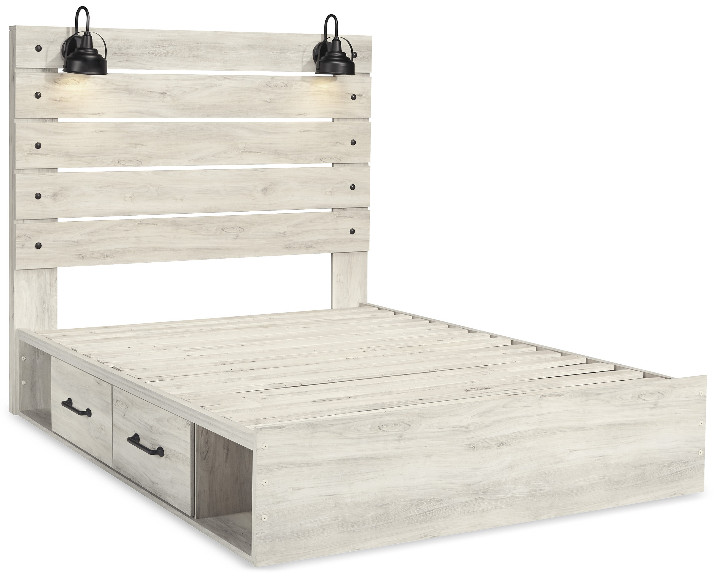 Cambeck MDF/Wood Veneer Panel Bed w/2 Storage Drawers, Queen Size