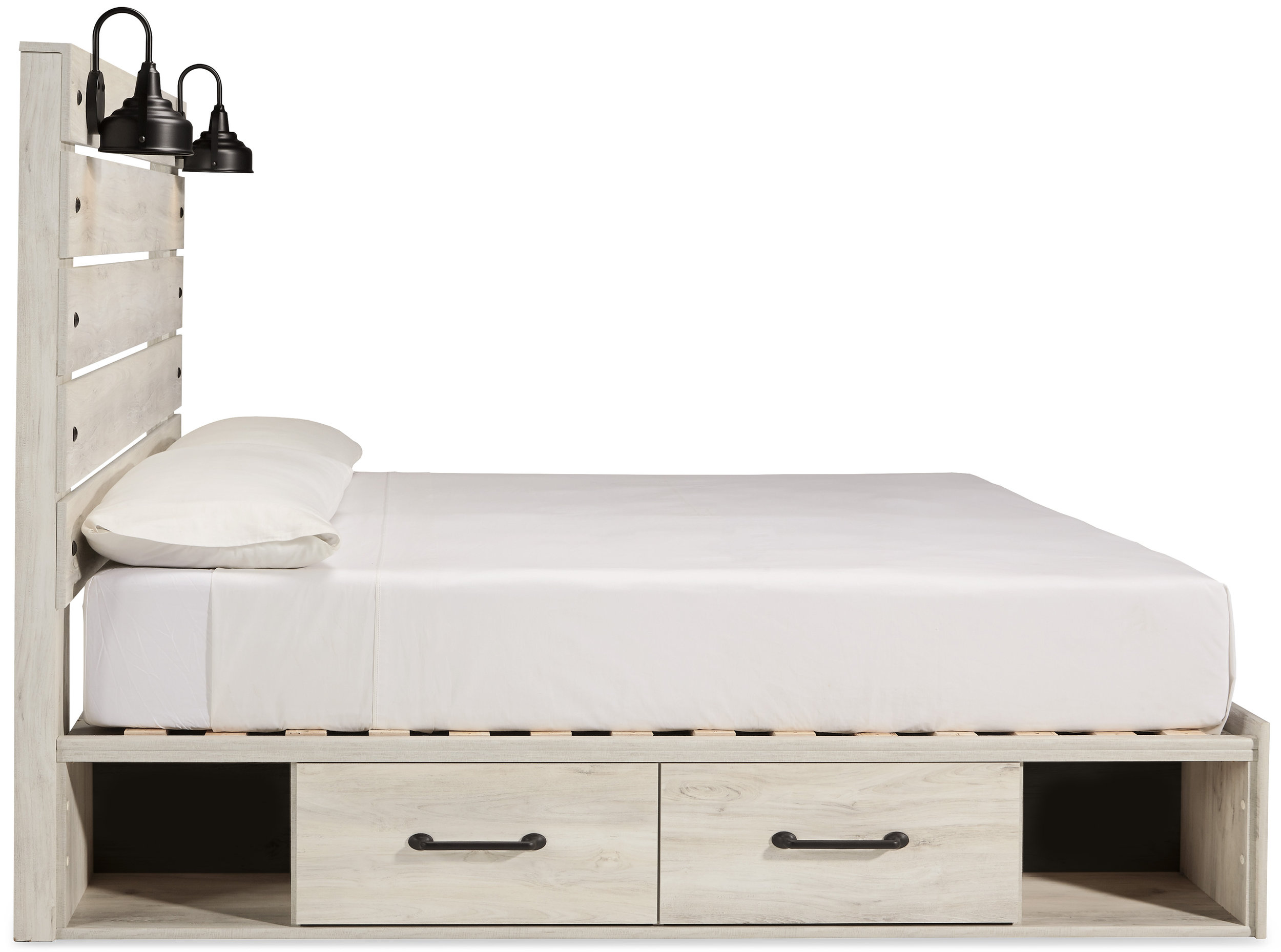 Cambeck MDF/Wood Veneer Panel Bed w/2 Storage Drawers, King Size