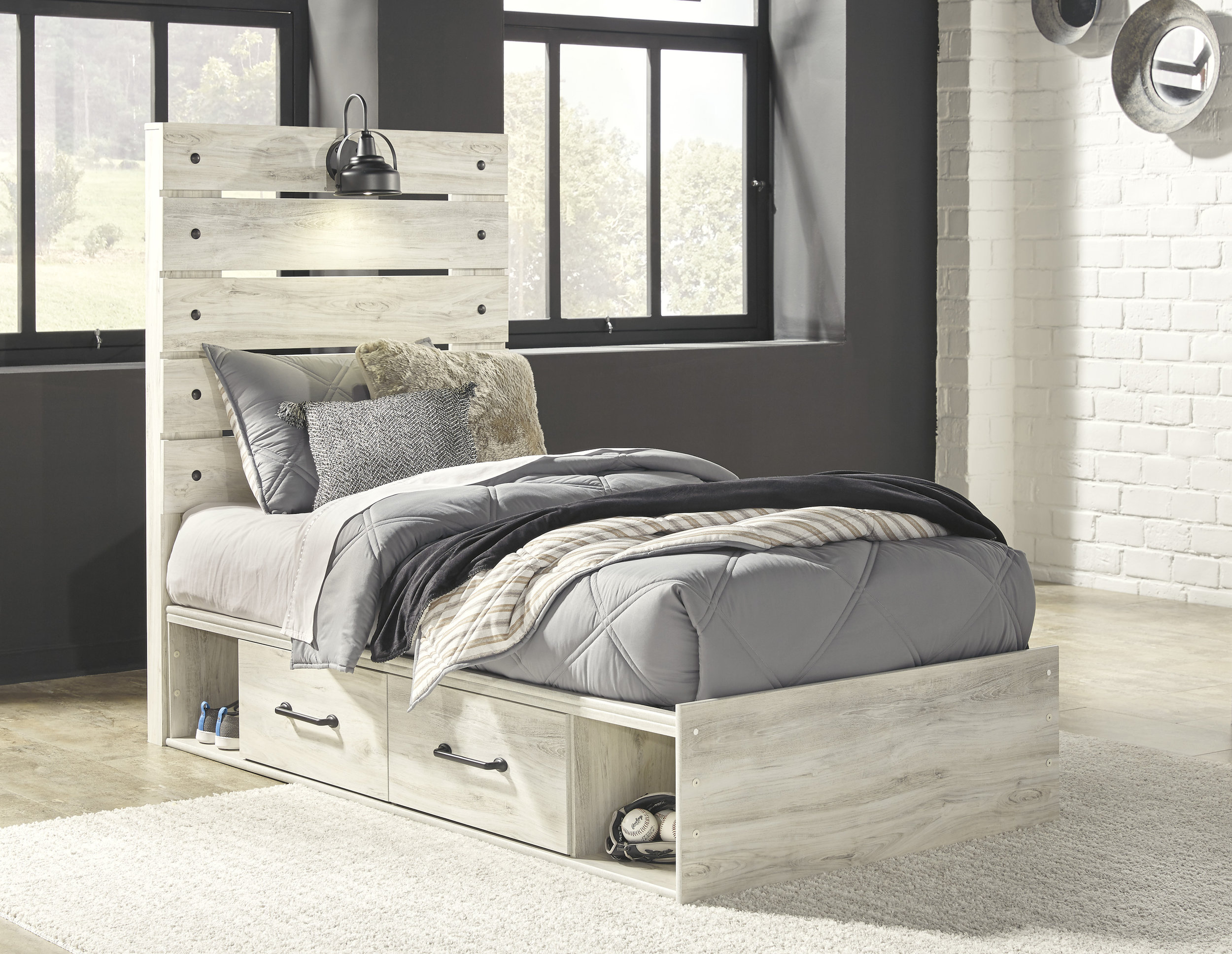 Cambeck MDF/Wood Veneer Panel Bed w/4 Drawers
