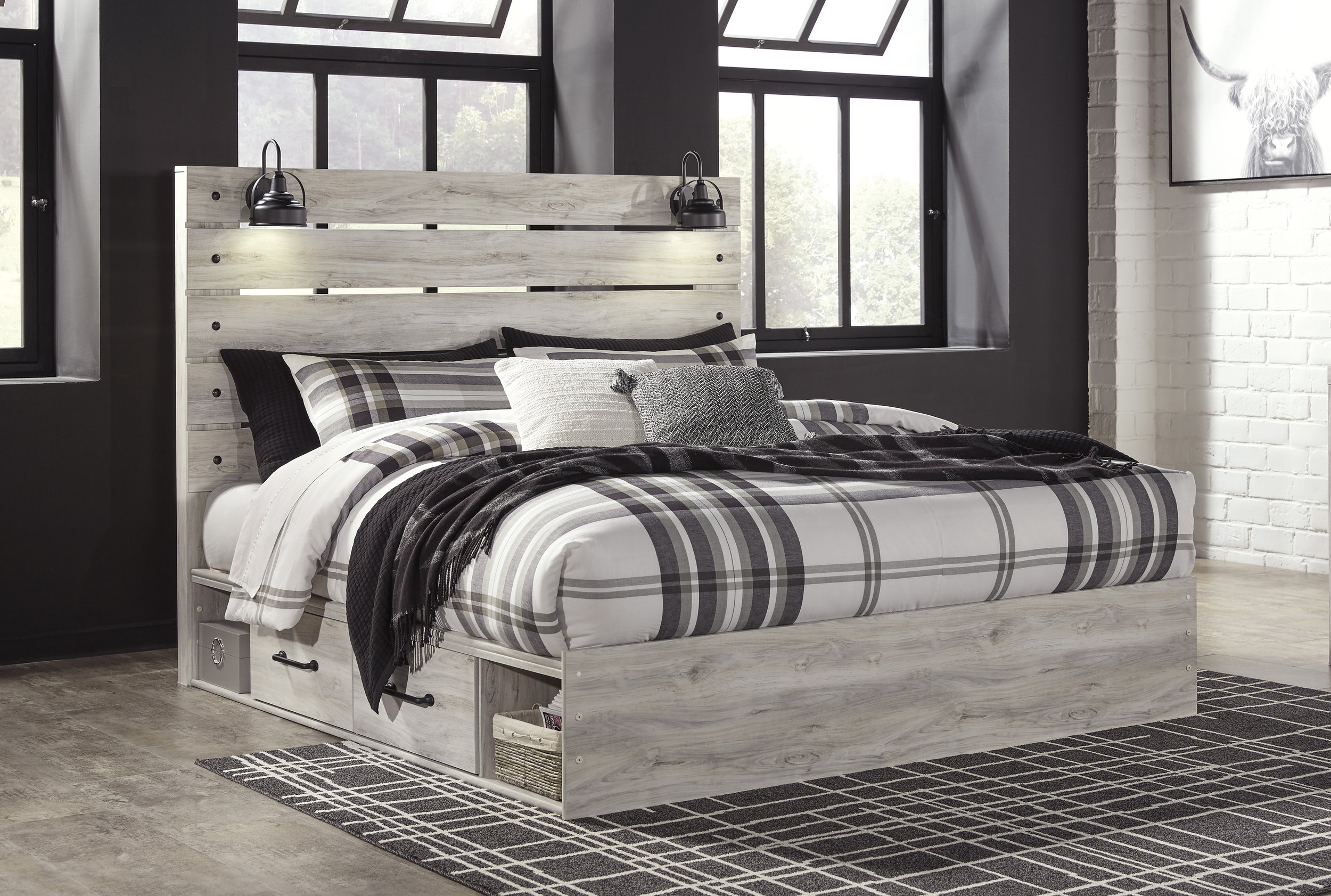 Cambeck MDF/Wood Veneer Panel Bed w/4 Drawers, King Size