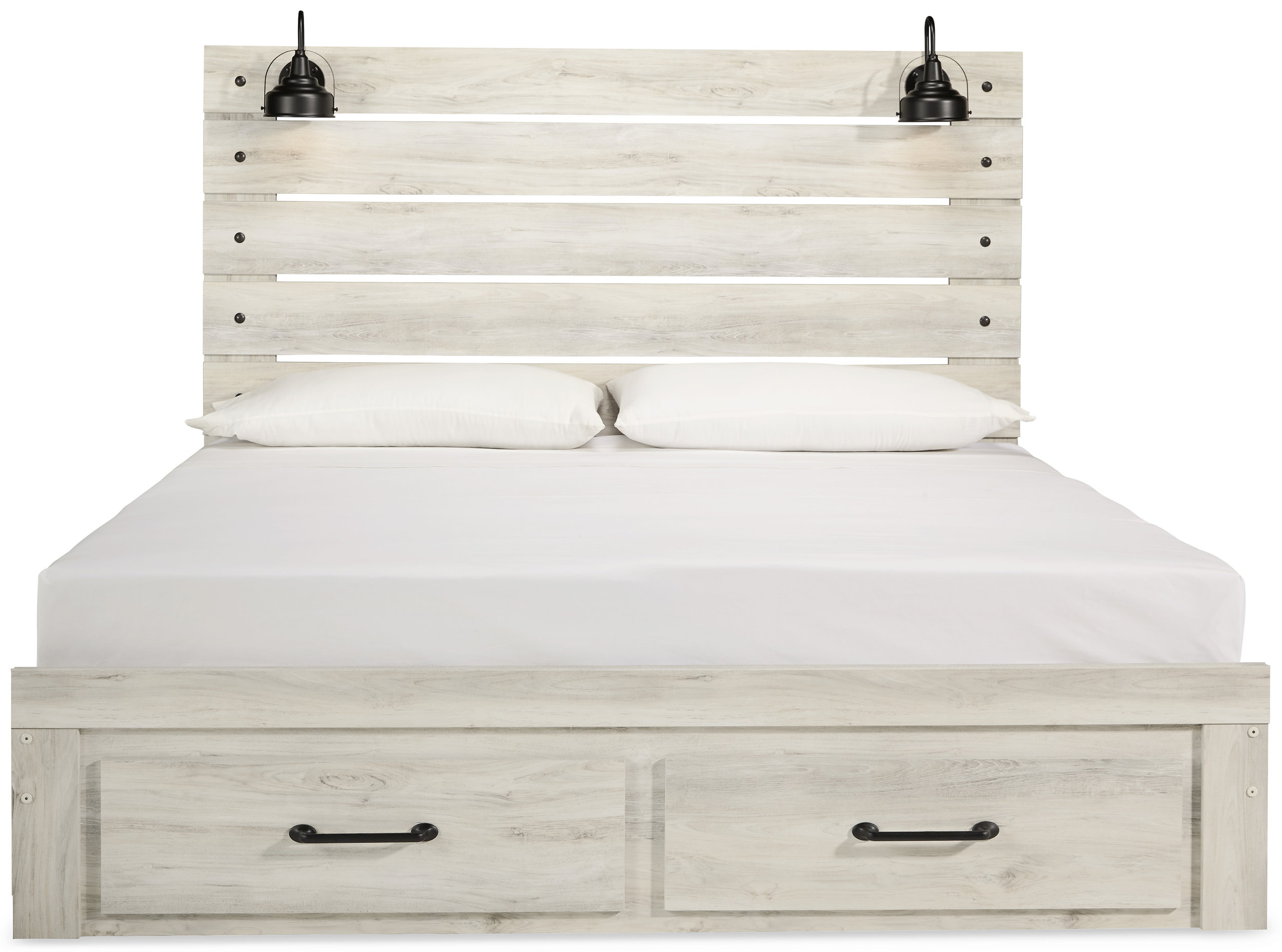 Cambeck MDF/Wood Veneer Panel Bed w/2 Drawers, King Size