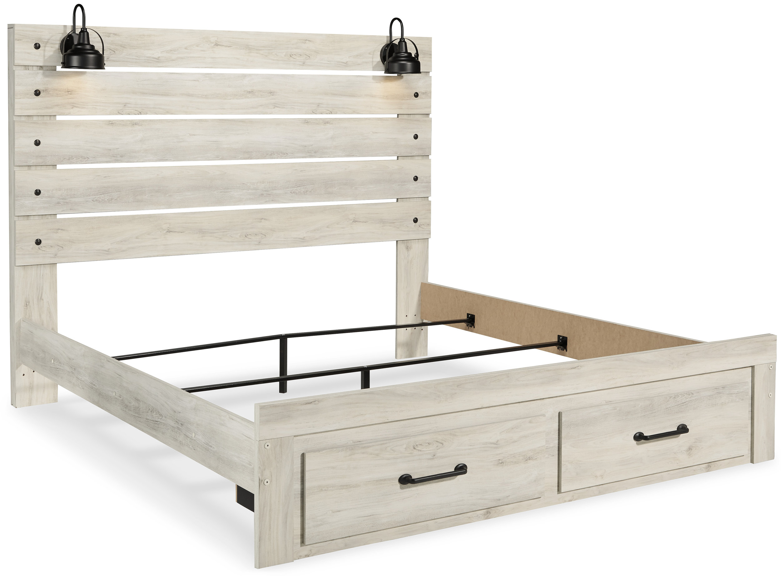 Cambeck MDF/Wood Veneer Panel Bed w/2 Drawers, King Size