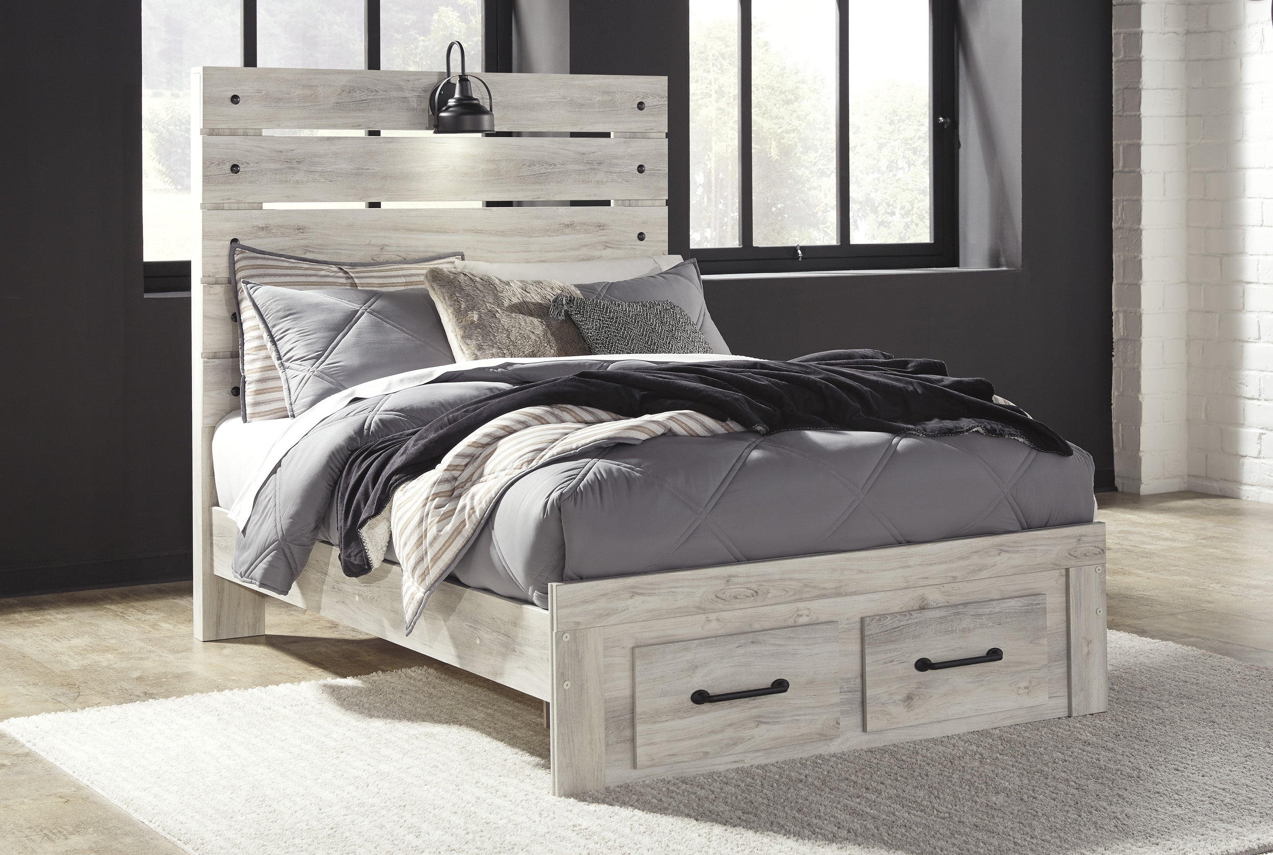 Cambeck MDF/Wood Veneer Panel Bed w/2 Drawers