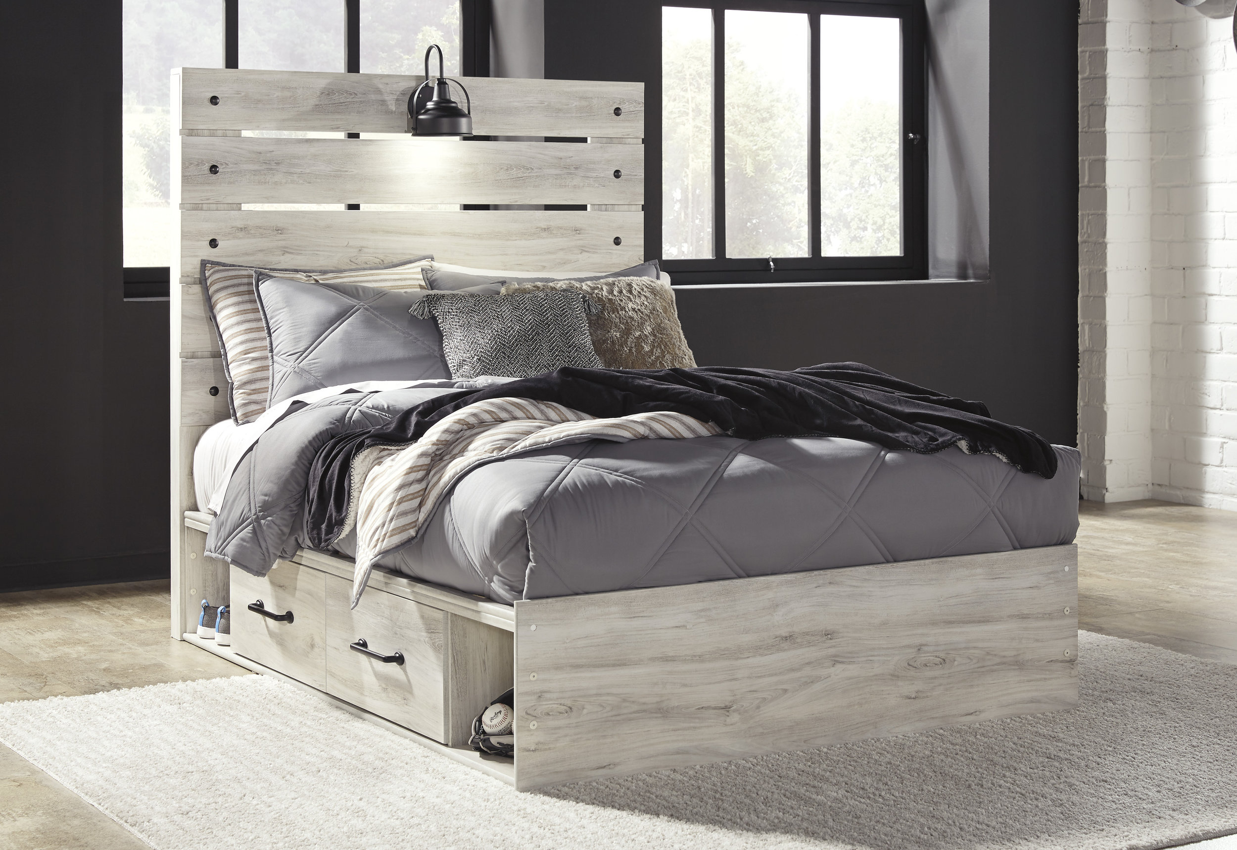 Cambeck MDF/Wood Veneer Panel Bed w/4 Storage Drawers, Full Size
