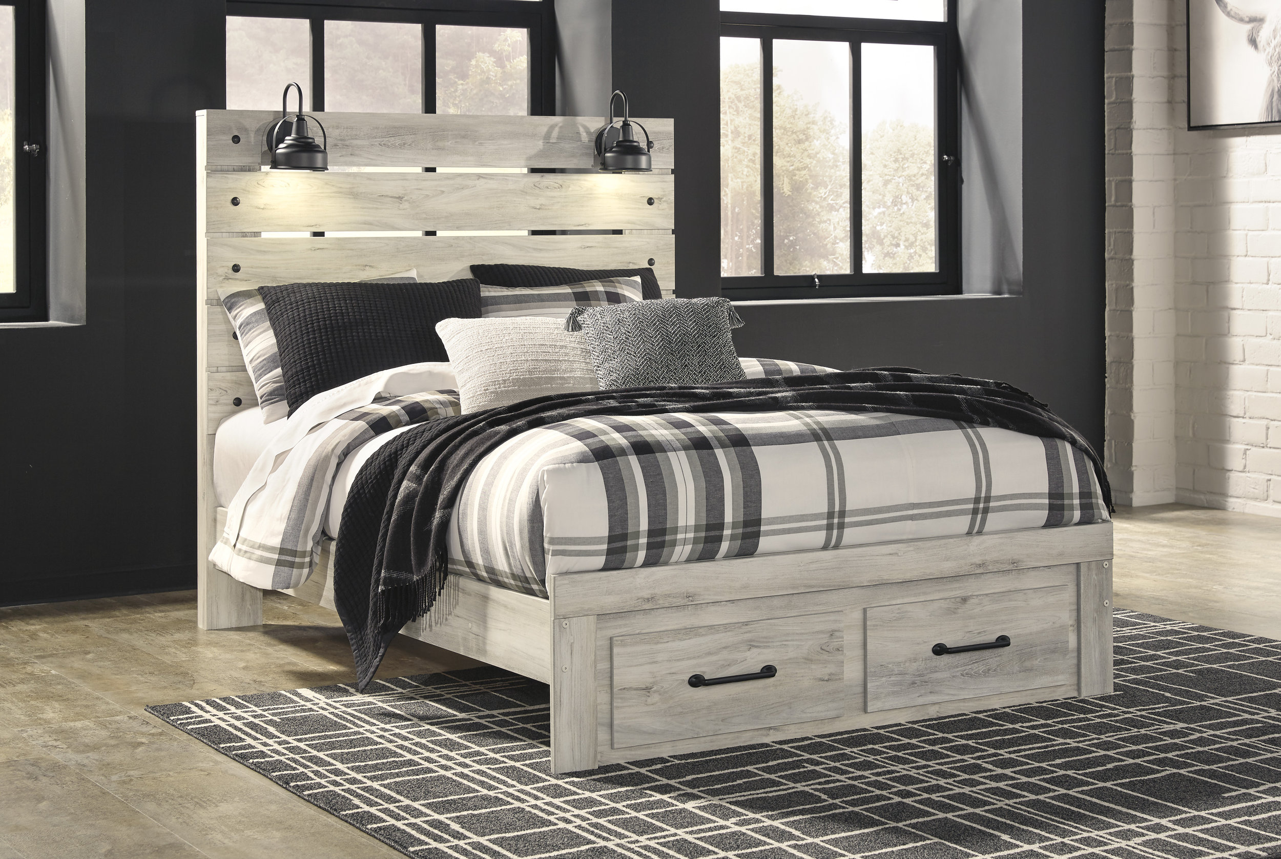 Cambeck MDF/Wood Veneer Panel Bed w/2 Drawers, Queen Size