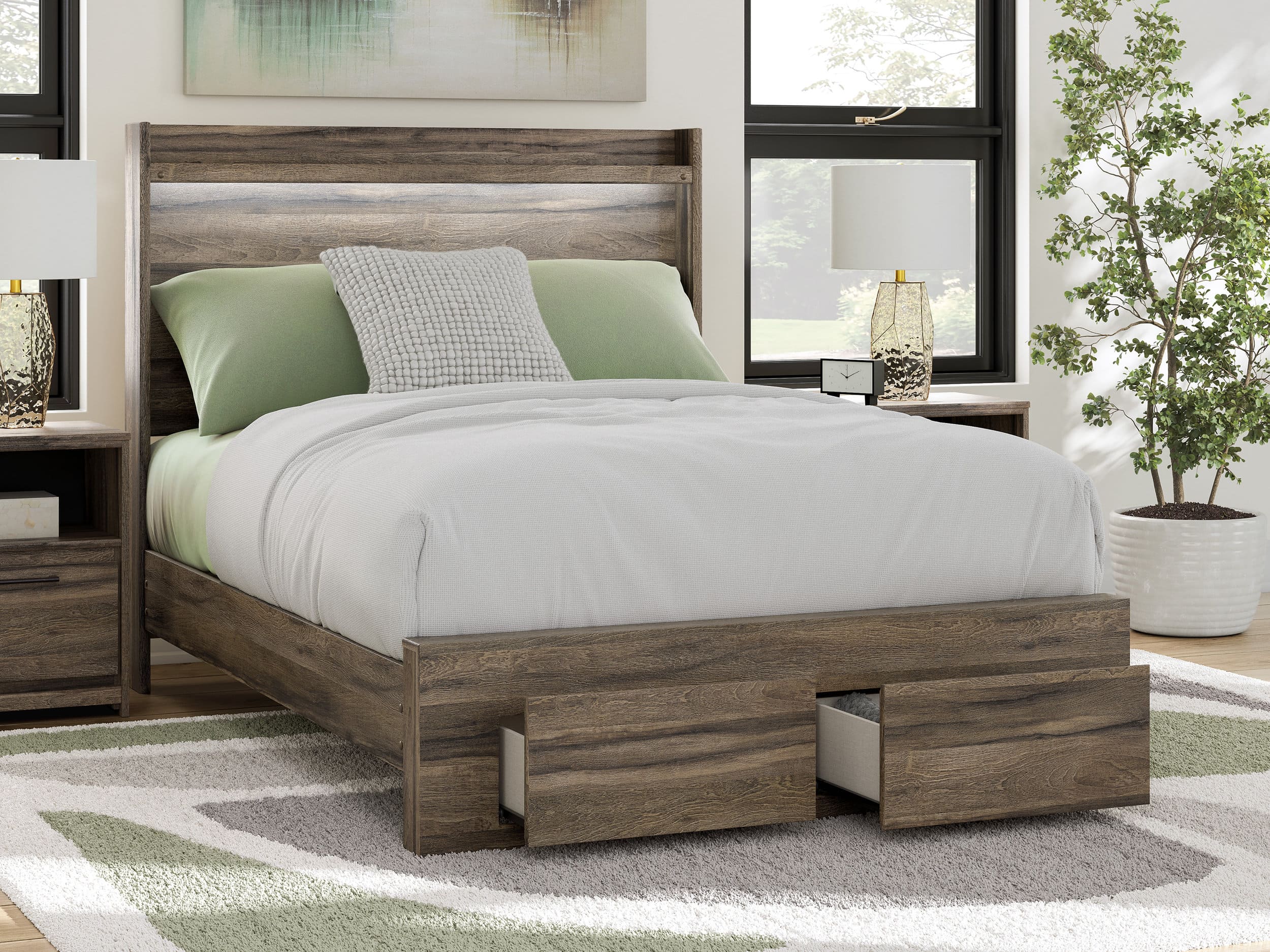 Elbrim MDF Panel Platform Storage Bedroom Set