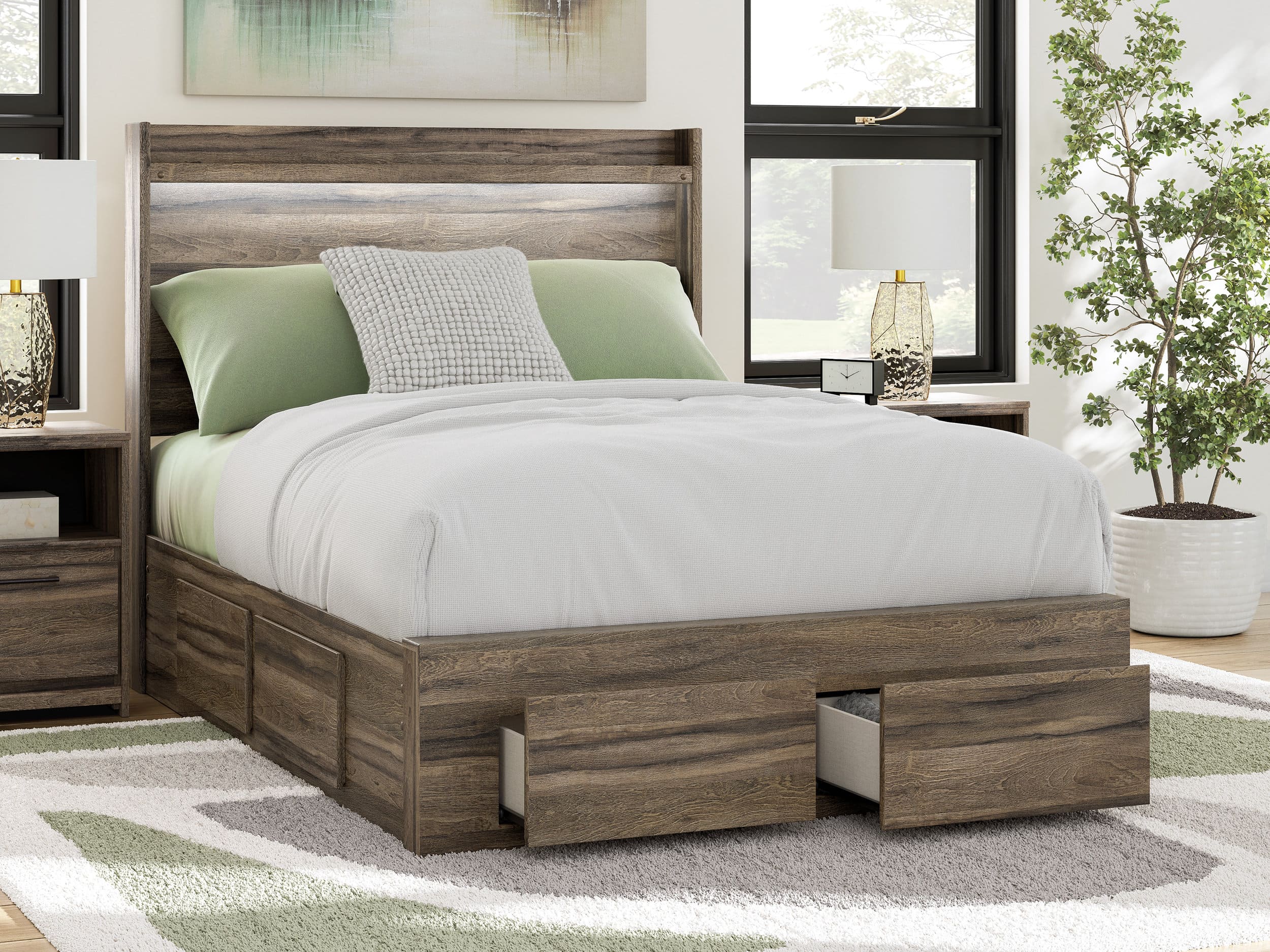 Elbrim MDF Panel Storage Bed w/6 Drawers