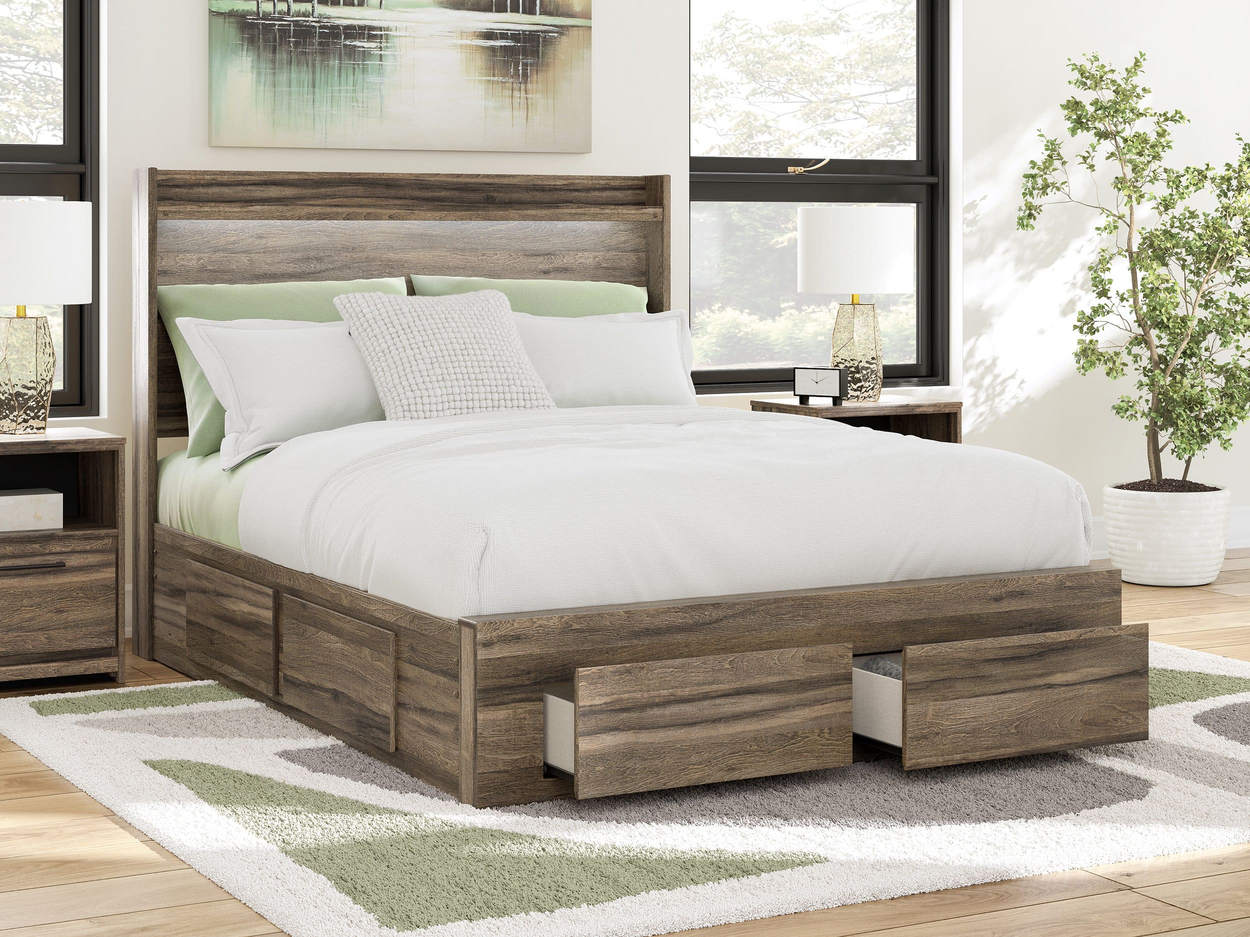 Elbrim MDF Panel Storage Bed w/6 Drawers, Queen Size