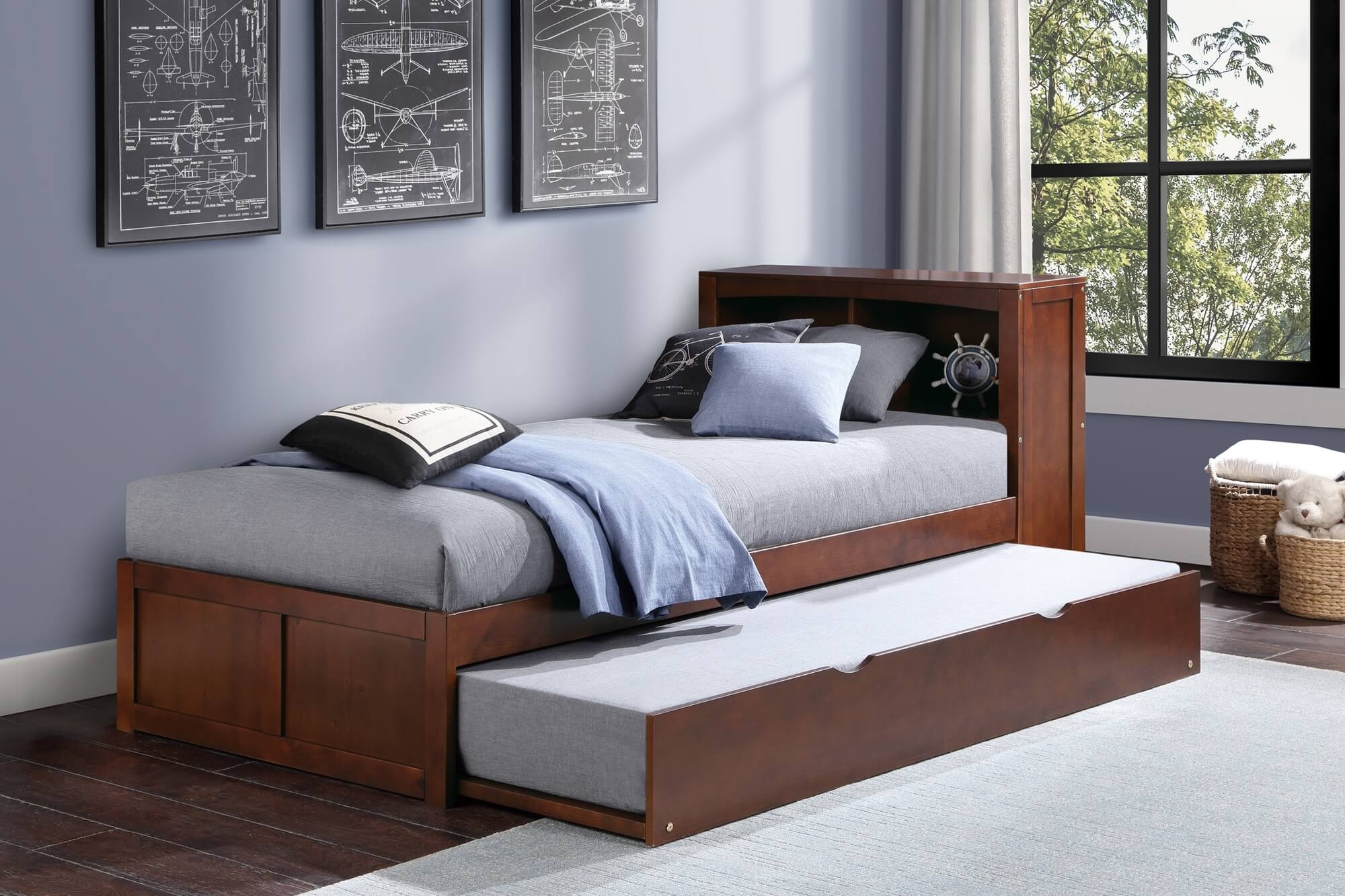 Rowe Wood/Wood Veneer Bookcase Bed w/ Twin Trundle, Twin Size