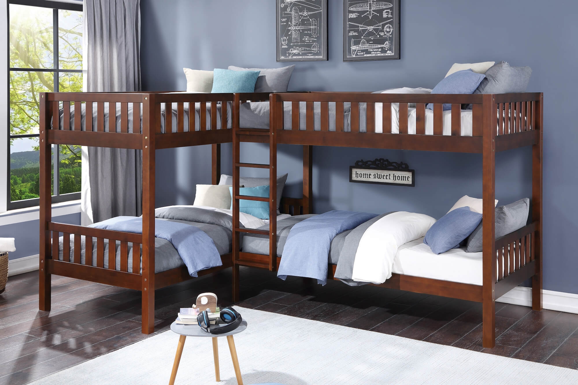 Rowe Wood/Wood Veneer Corner Bunk Bed Set