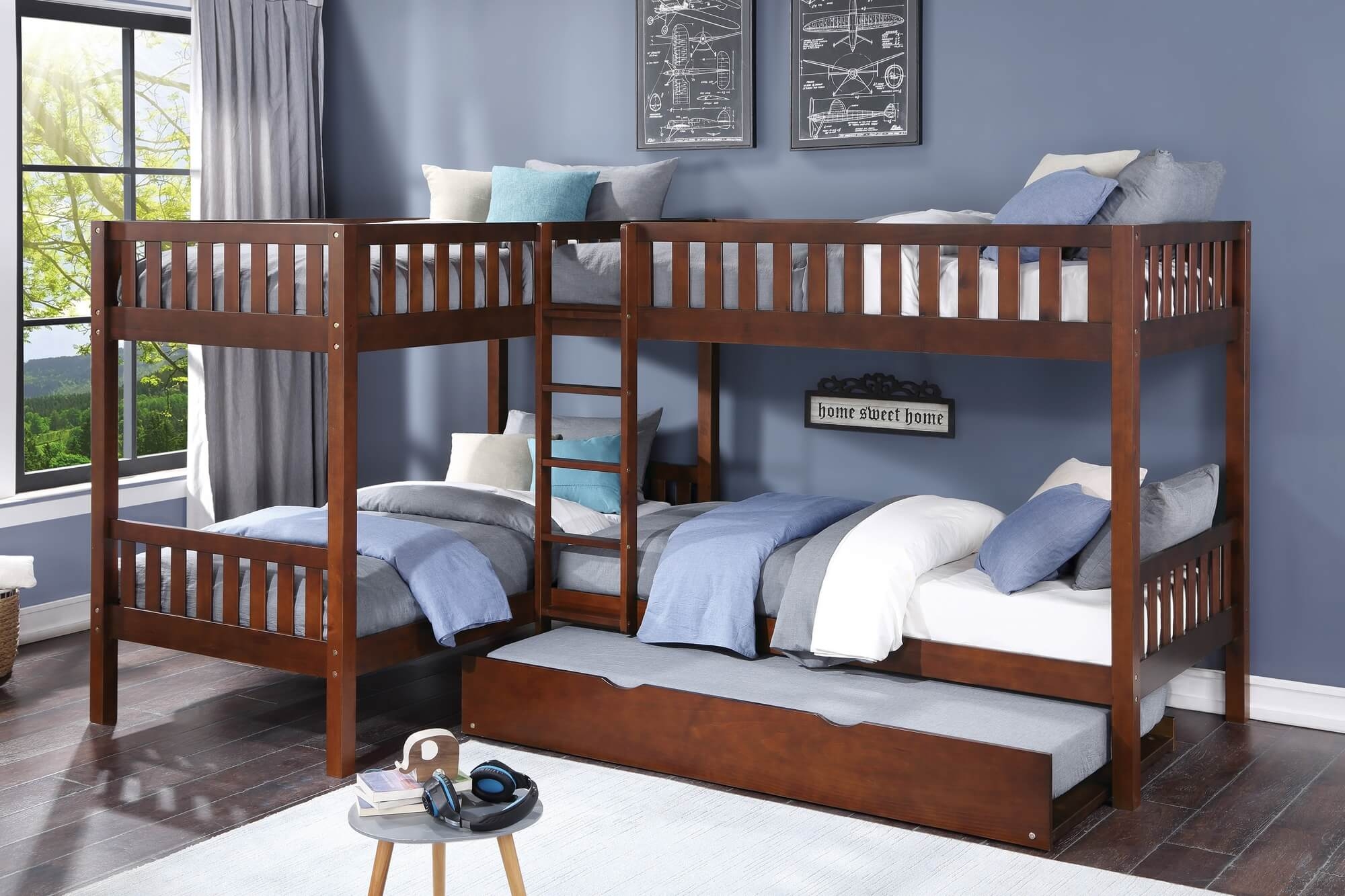Rowe Wood/Wood Veneer Corner Bunk Bed Set