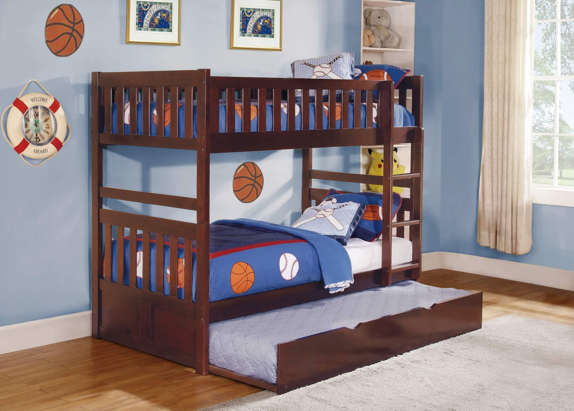 Rowe Wood/Wood Bunk Bed w/ Twin Trundle, Twin/Twin Size