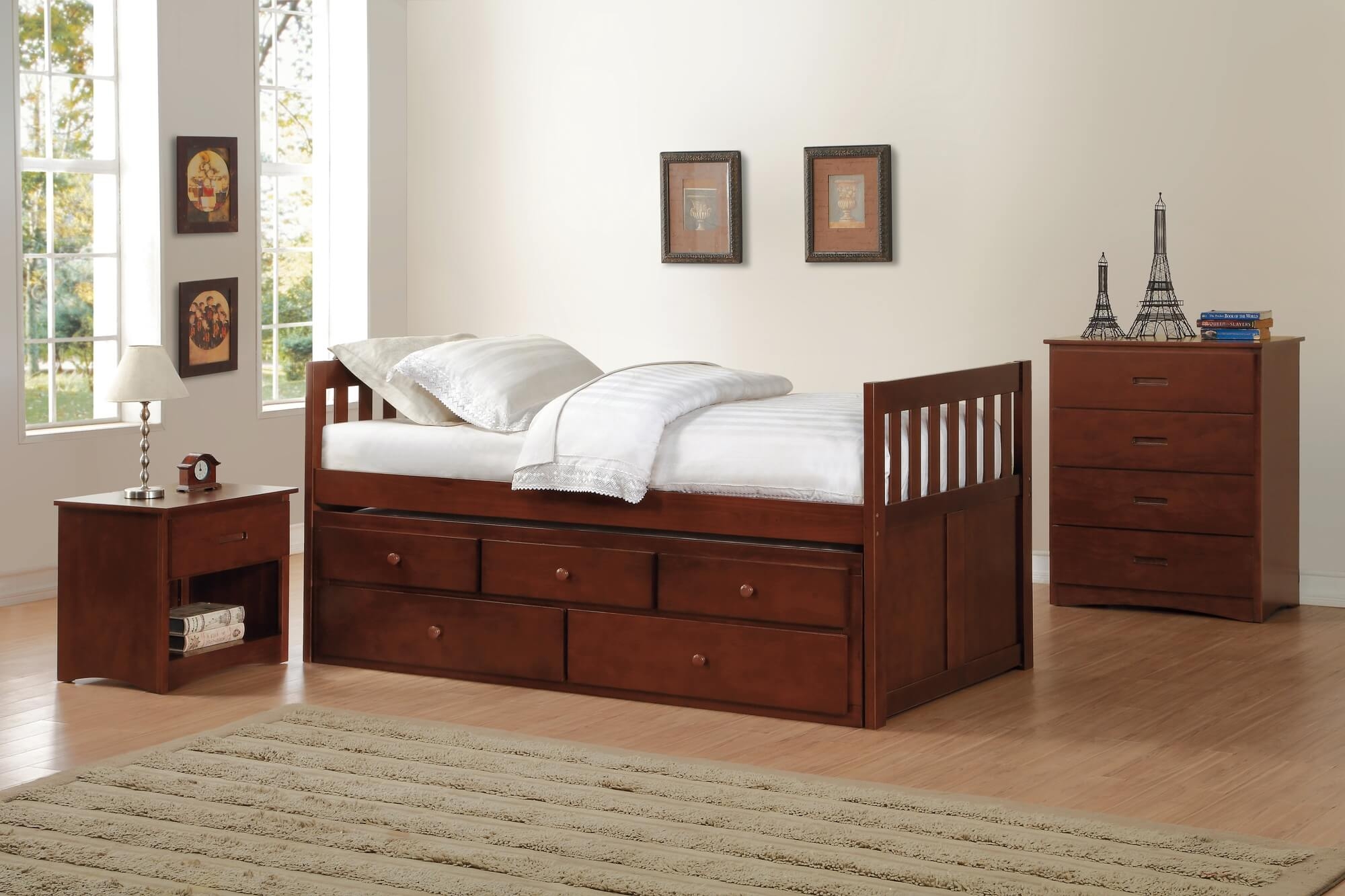 Rowe Wood/Wood Veneer Storage Trundle Bed, Twin/Twin Size
