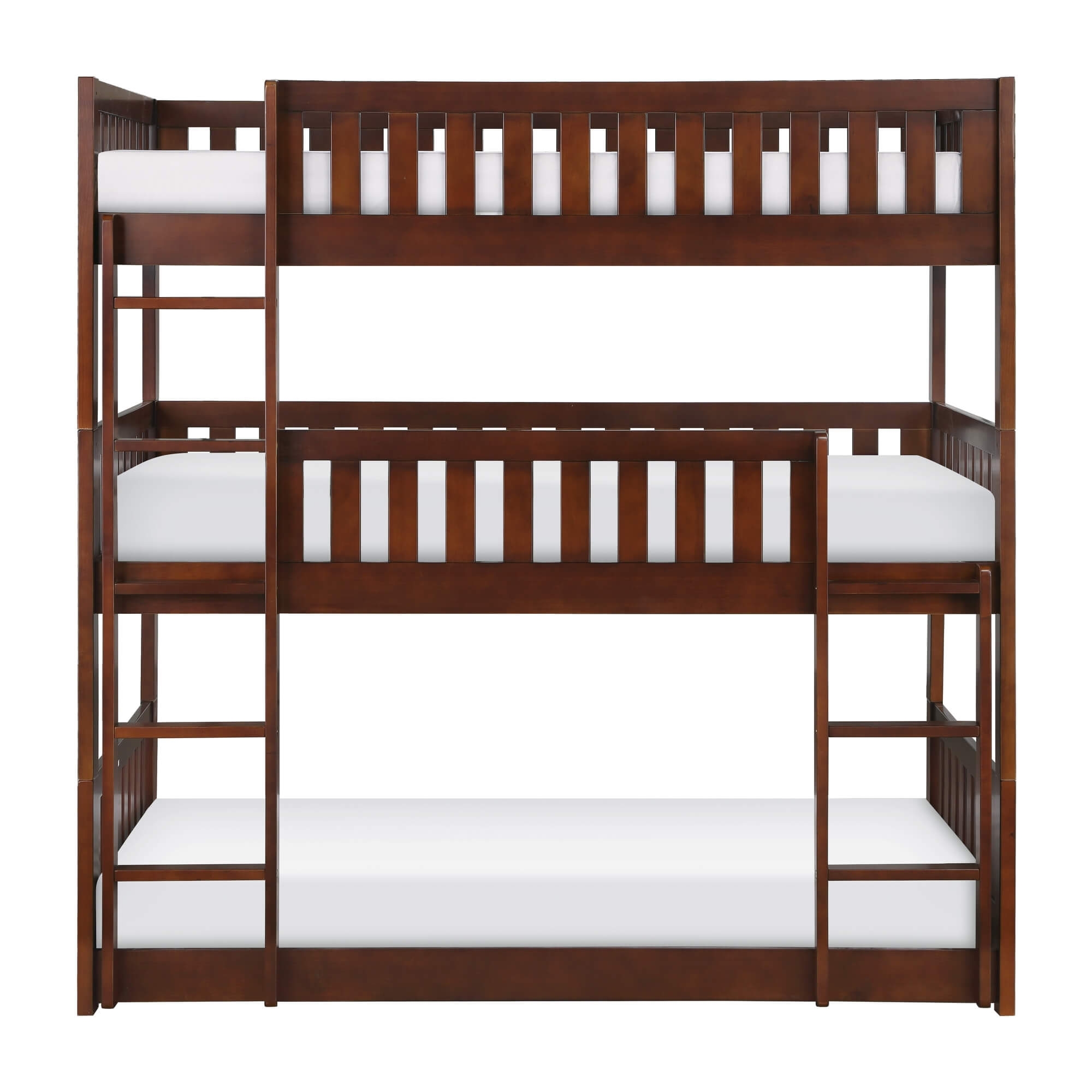 Rowe Wood/Wood Veneer Triple Bunk Bed, Twin/Twin/Twin Size