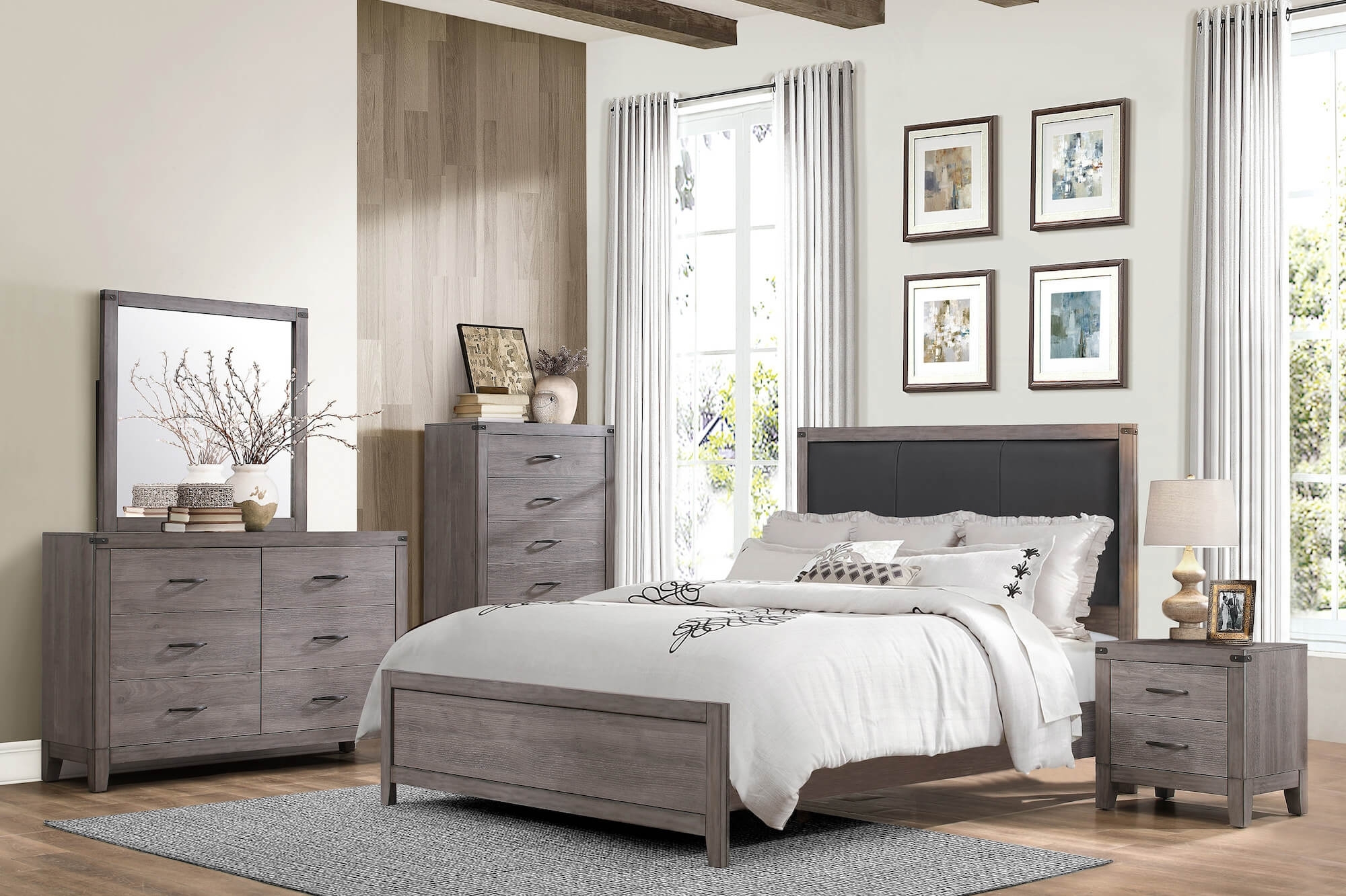 Woodrow Leatherette/Melamine/Wood Bed
