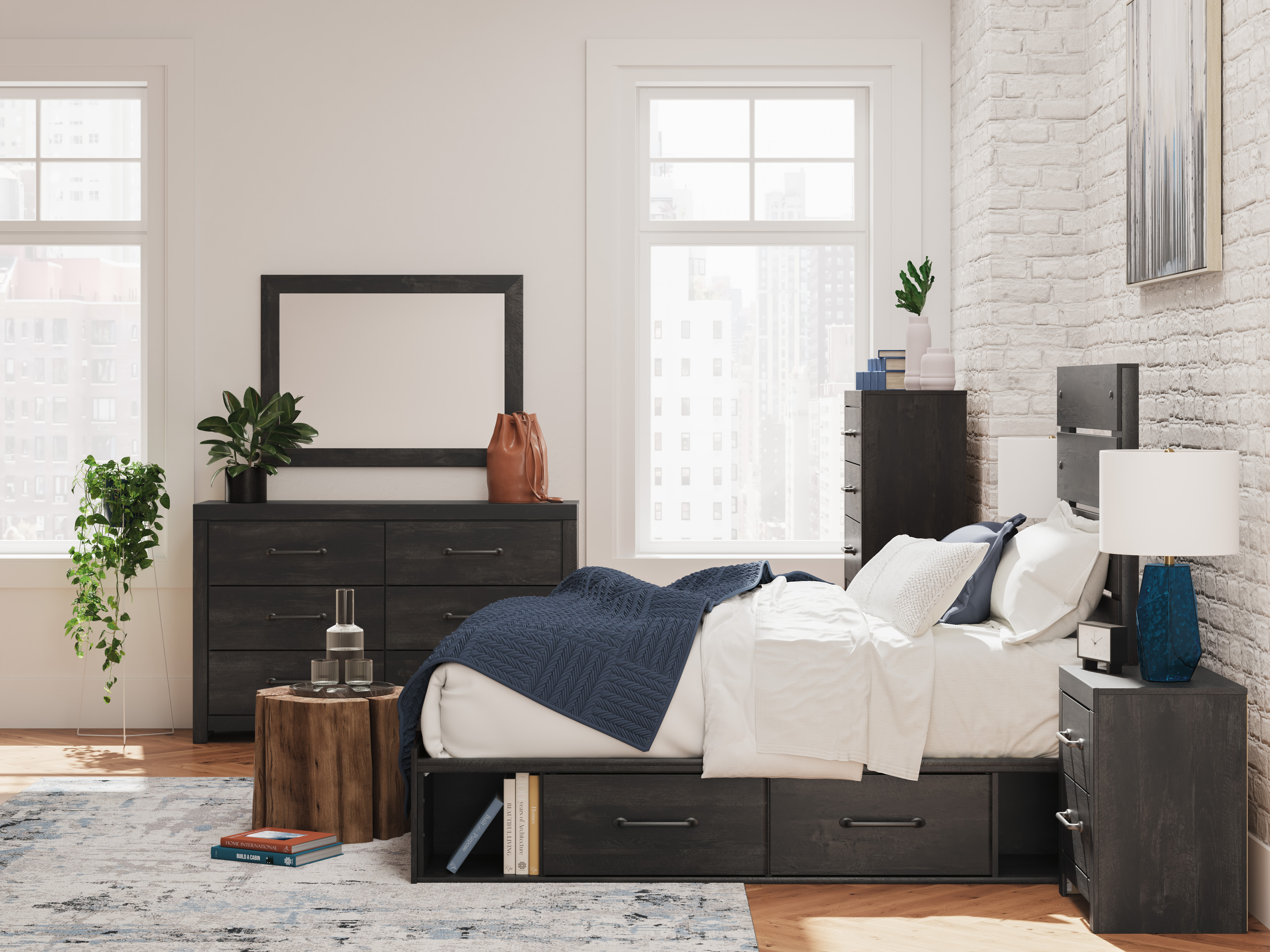 Hollivern MDF Panel Bedroom Set w/4 Drawers