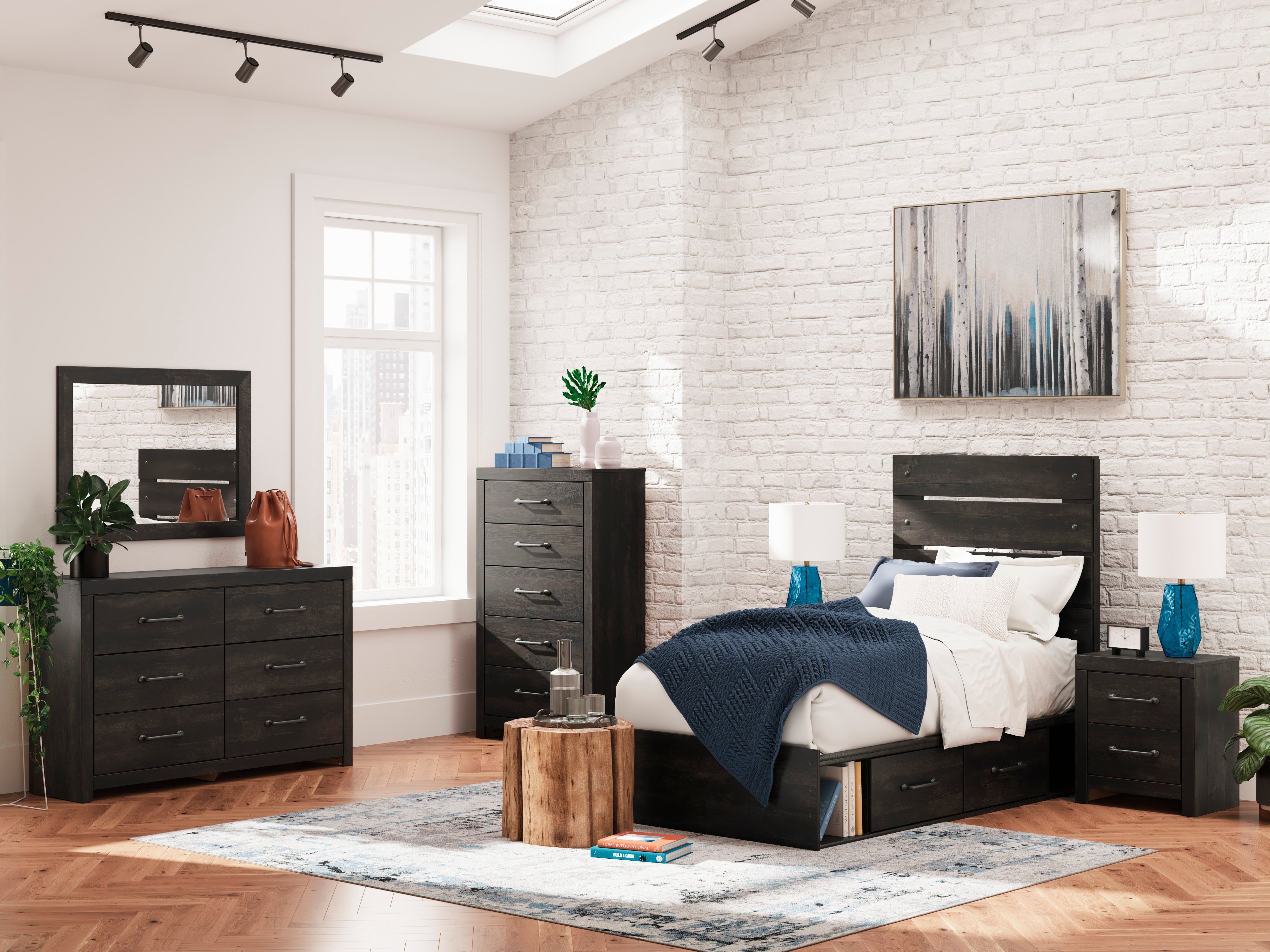 Hollivern MDF Panel Bedroom Set w/2 Drawers