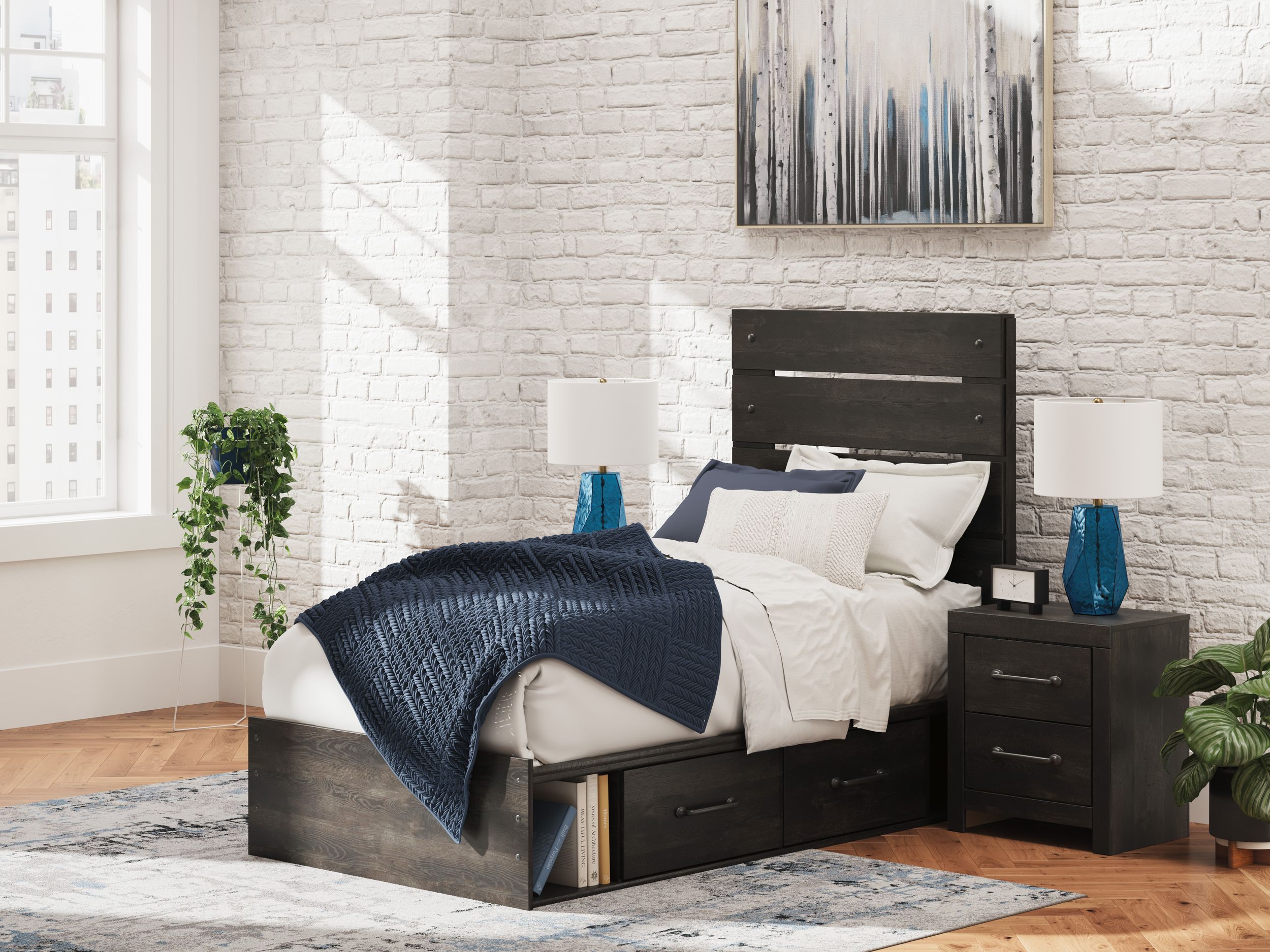 Hollivern MDF Panel Bed w/2 Drawers